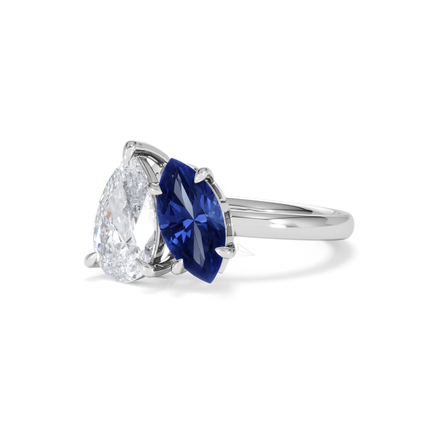 Toi Et Moi 1.50ct Pear Lab Diamond and 1.50ct Marquise Lab Sapphire Engagement Ring in Platinum - Image 83