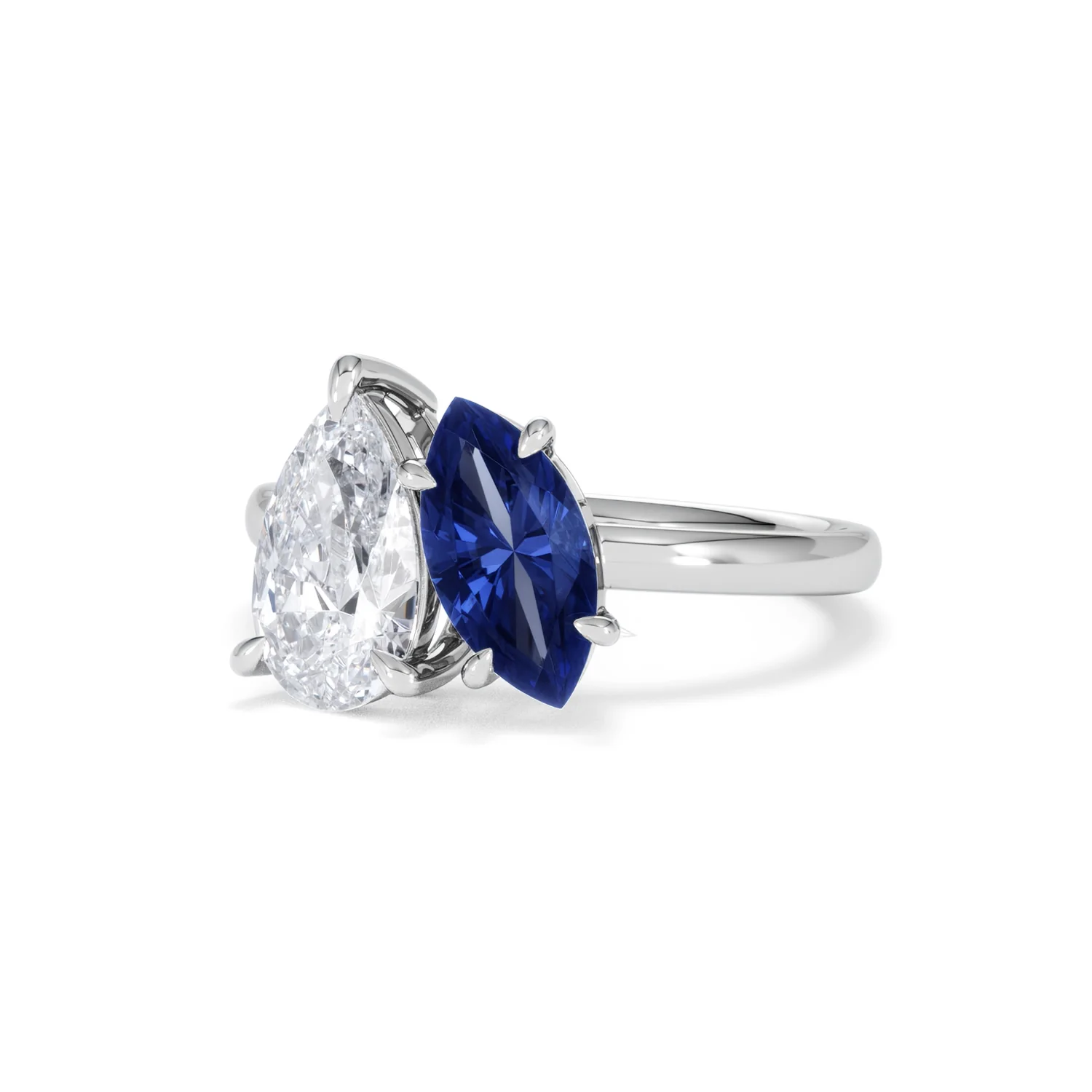 Toi Et Moi 1.50ct Pear Lab Diamond and 1.50ct Marquise Lab Sapphire Engagement Ring in Platinum - Image 84
