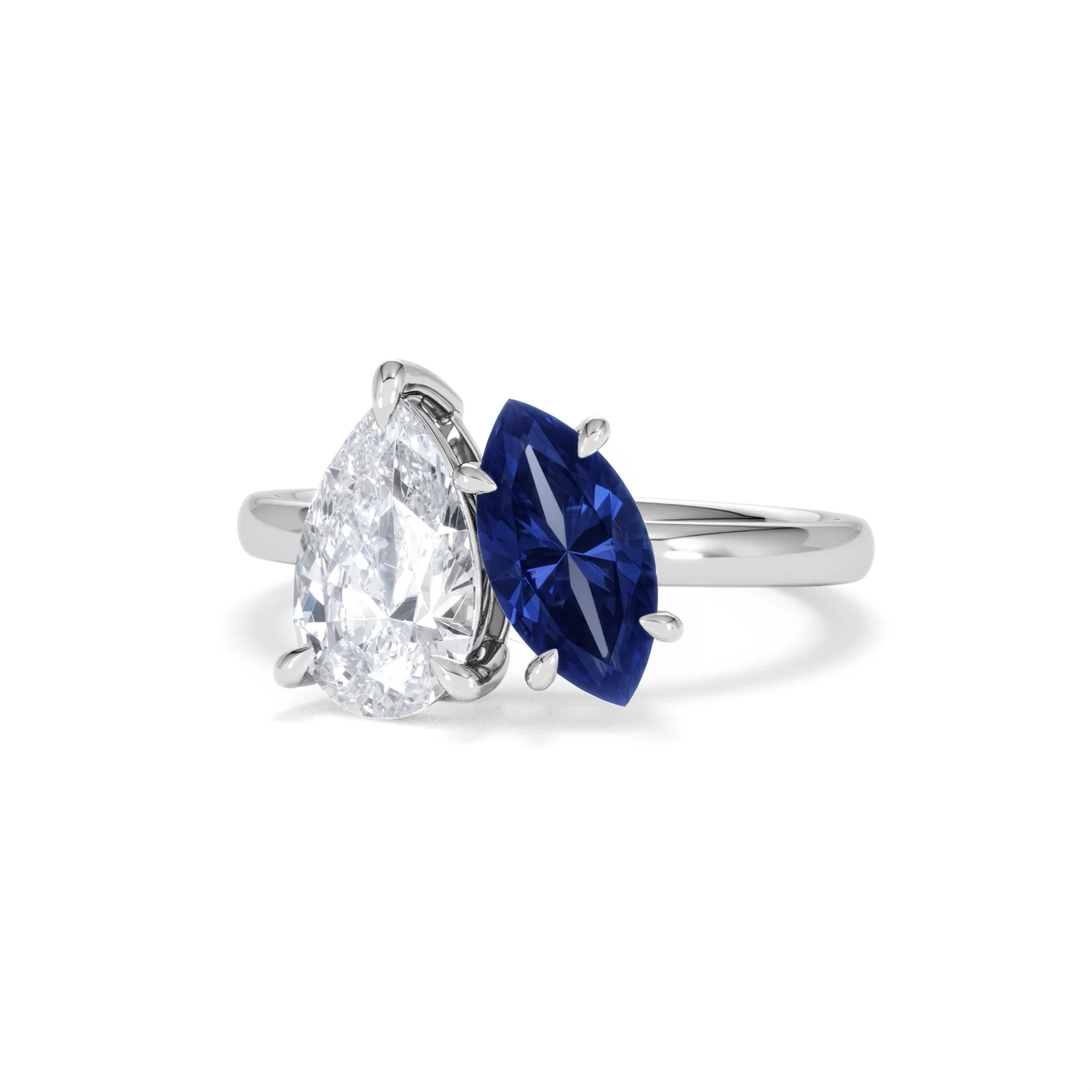 Toi Et Moi 1.50ct Pear Lab Diamond and 1.50ct Marquise Lab Sapphire Engagement Ring in Platinum - Image 86