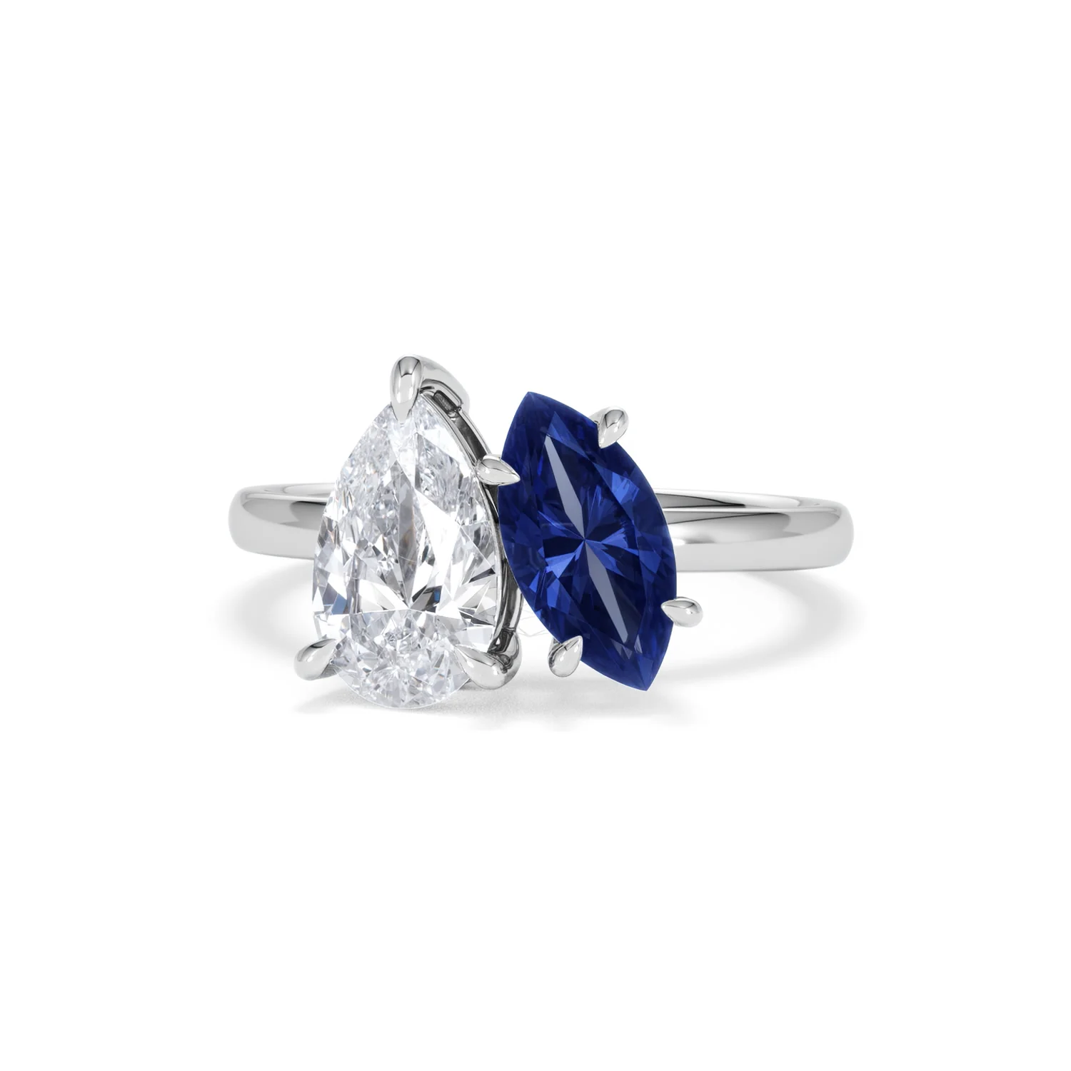 Toi Et Moi 1.50ct Pear Lab Diamond and 1.50ct Marquise Lab Sapphire Engagement Ring in Platinum - Image 87