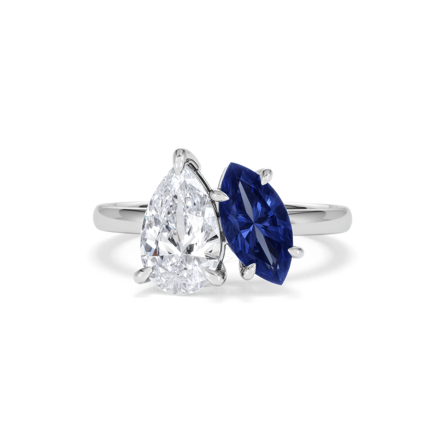 Toi Et Moi 1.50ct Pear Lab Diamond and 1.50ct Marquise Lab Sapphire Engagement Ring in Platinum - Image 88