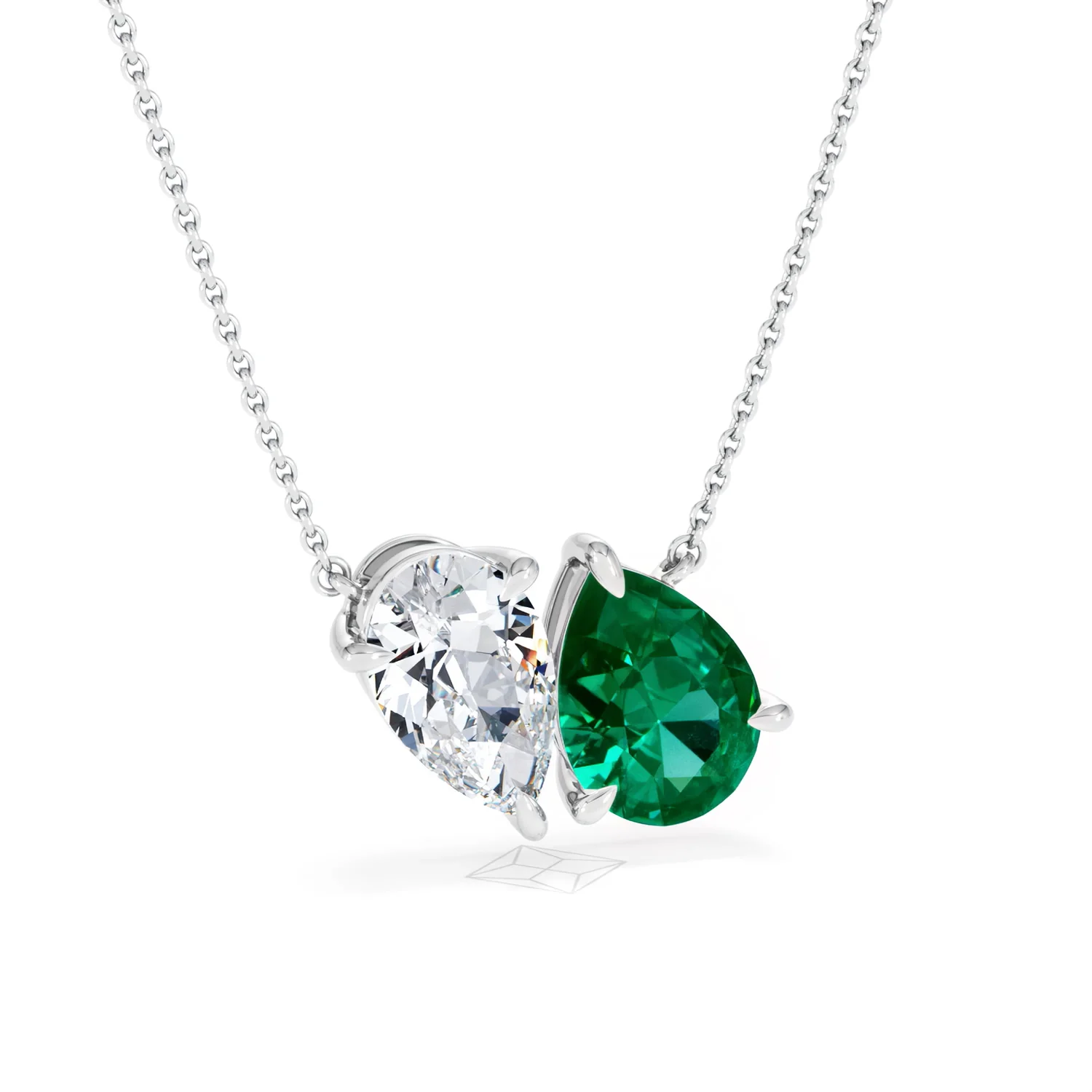 Toi Et Moi 1.50ct Pear Lab Diamond and 2.50ct Pear Lab Emerald Necklace in 18K White Gold - Image 12