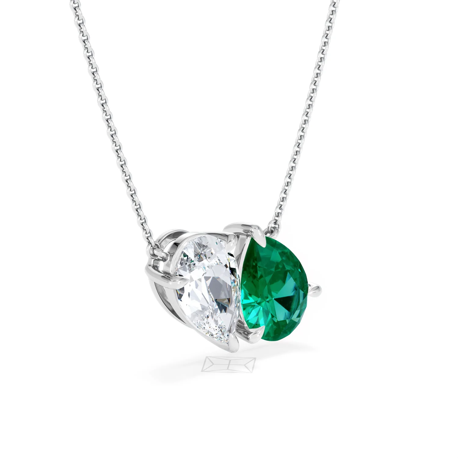 Toi Et Moi 1.50ct Pear Lab Diamond and 2.50ct Pear Lab Emerald Necklace in 18K White Gold - Image 17