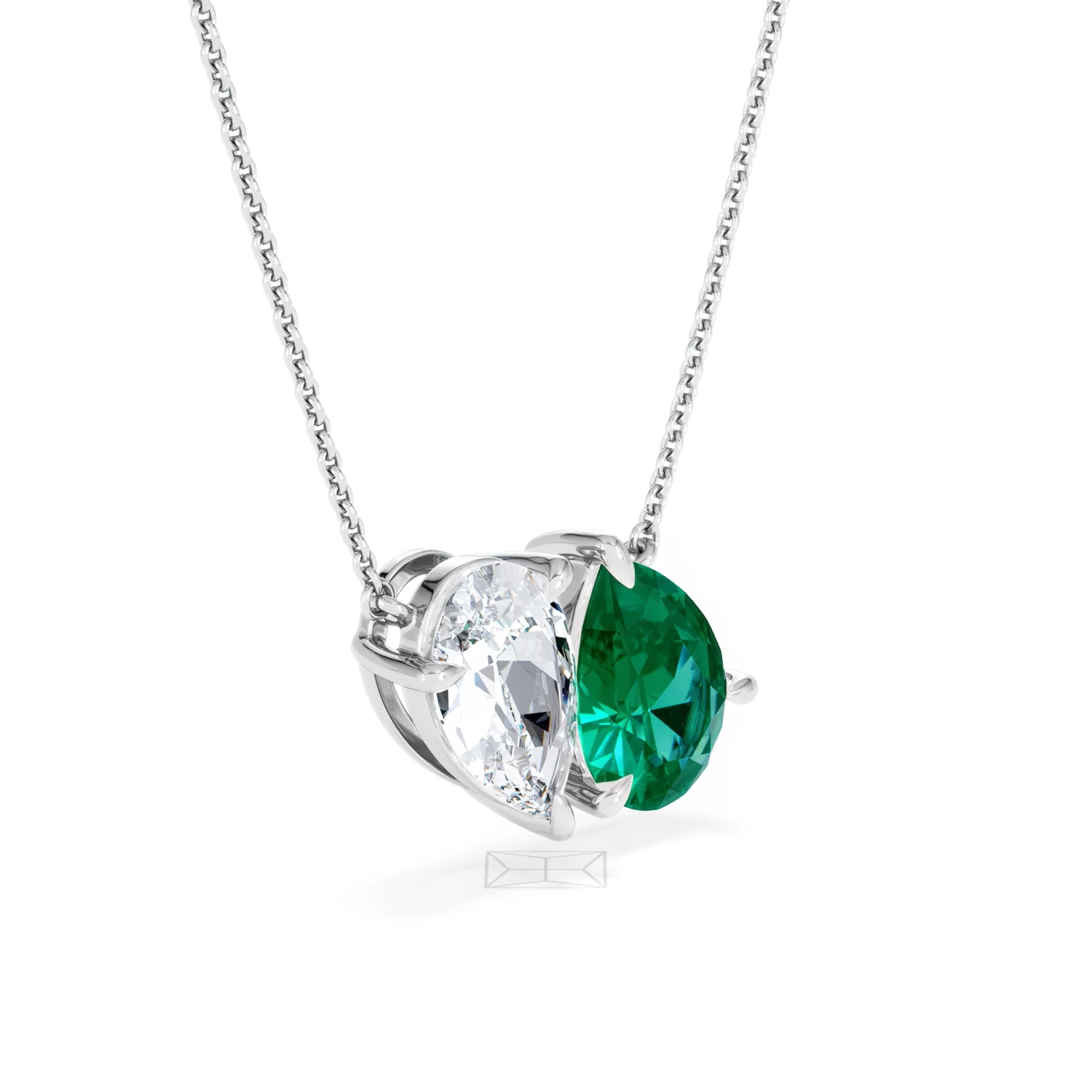 Toi Et Moi 1.50ct Pear Lab Diamond and 2.50ct Pear Lab Emerald Necklace in 18K White Gold - Image 18