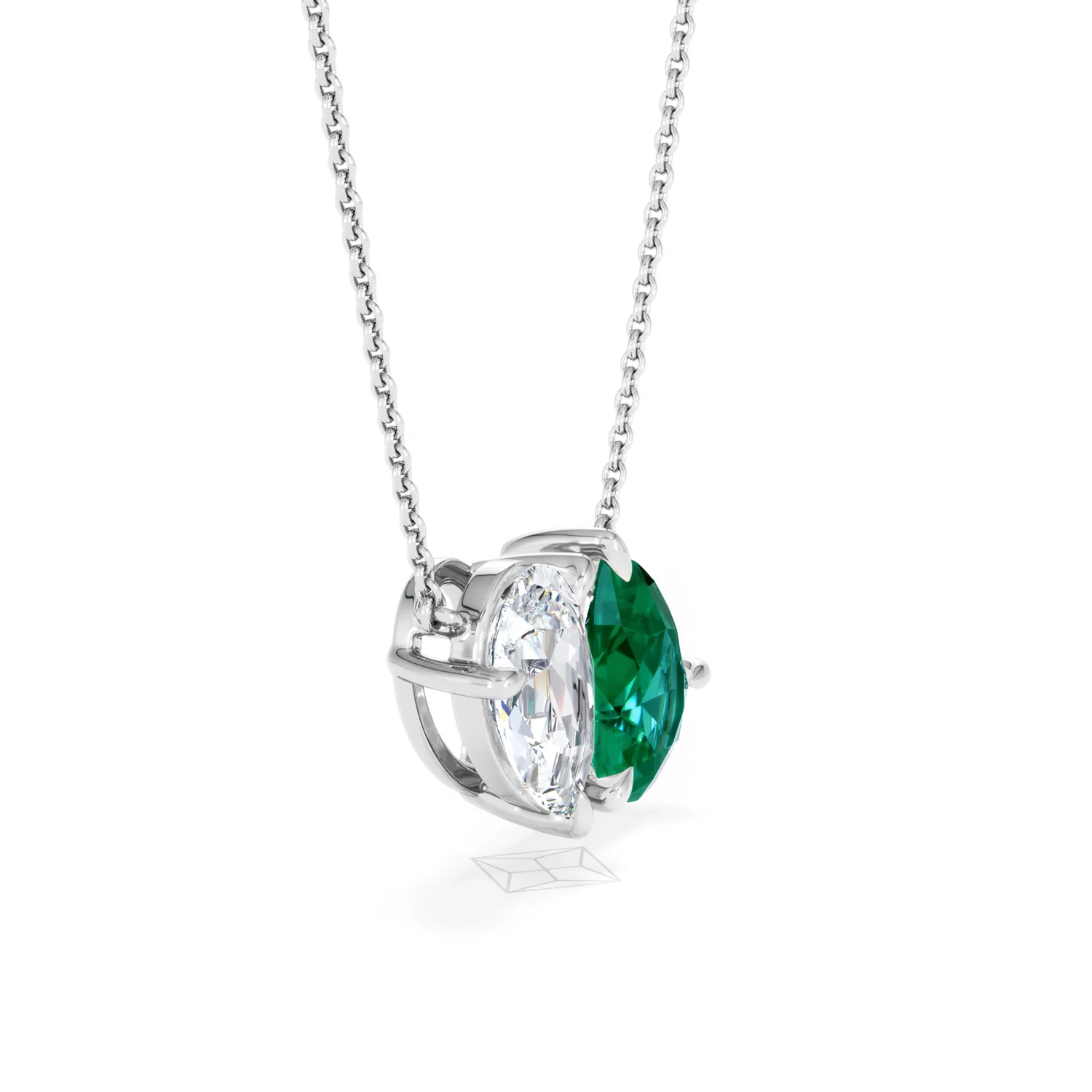 Toi Et Moi 1.50ct Pear Lab Diamond and 2.50ct Pear Lab Emerald Necklace in 18K White Gold - Image 22