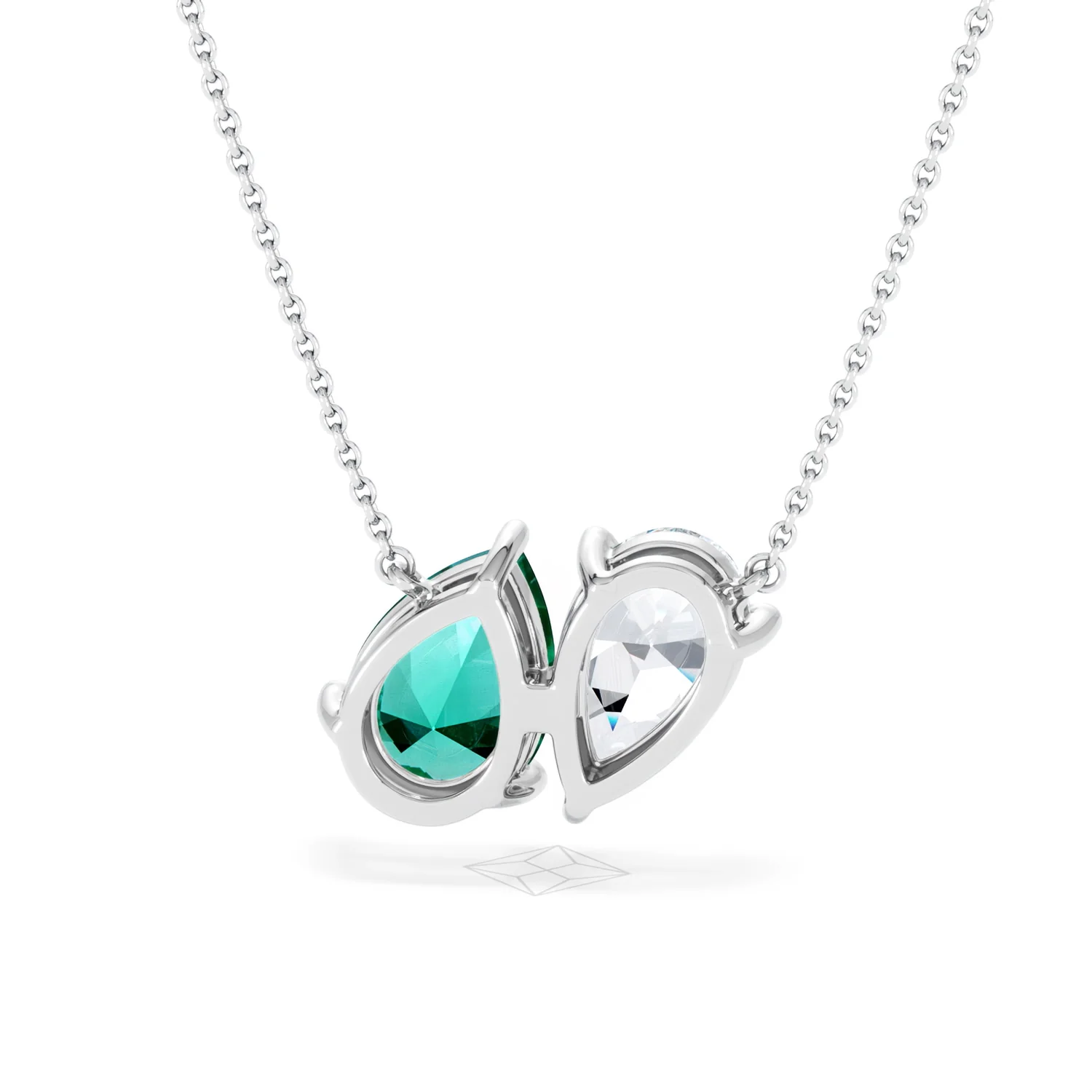 Toi Et Moi 1.50ct Pear Lab Diamond and 2.50ct Pear Lab Emerald Necklace in 18K White Gold - Image 46