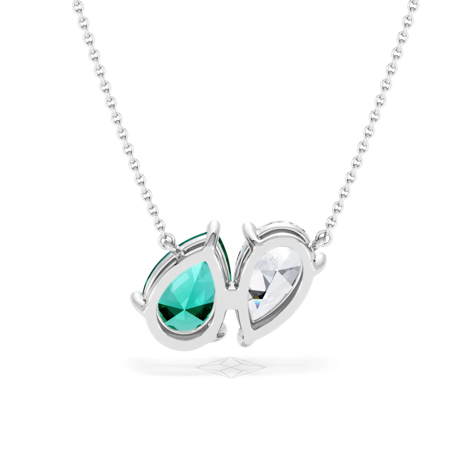 Toi Et Moi 1.50ct Pear Lab Diamond and 2.50ct Pear Lab Emerald Necklace in 18K White Gold - Image 48