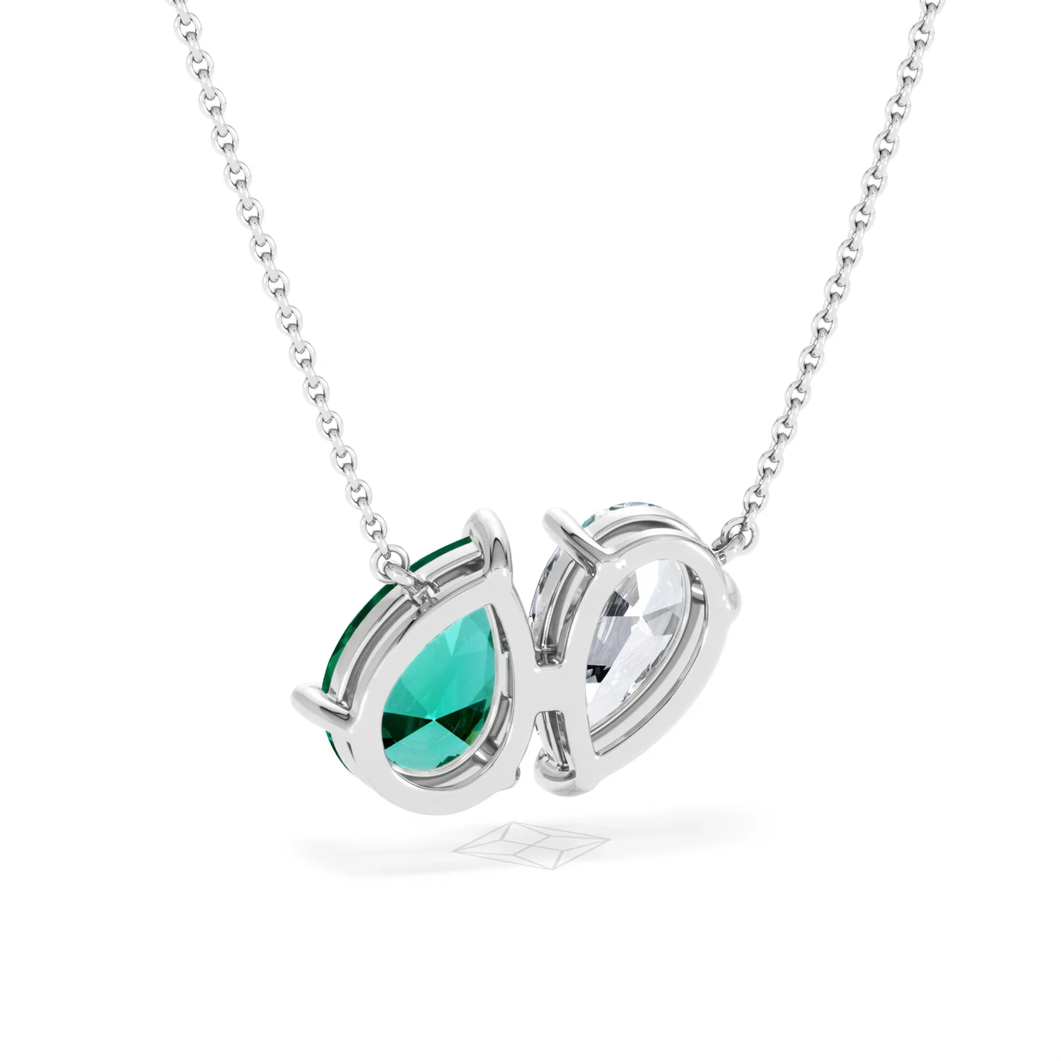 Toi Et Moi 1.50ct Pear Lab Diamond and 2.50ct Pear Lab Emerald Necklace in 18K White Gold - Image 51