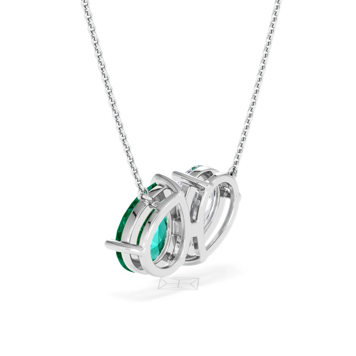 Toi Et Moi 1.50ct Pear Lab Diamond and 2.50ct Pear Lab Emerald Necklace in 18K White Gold - Image 57