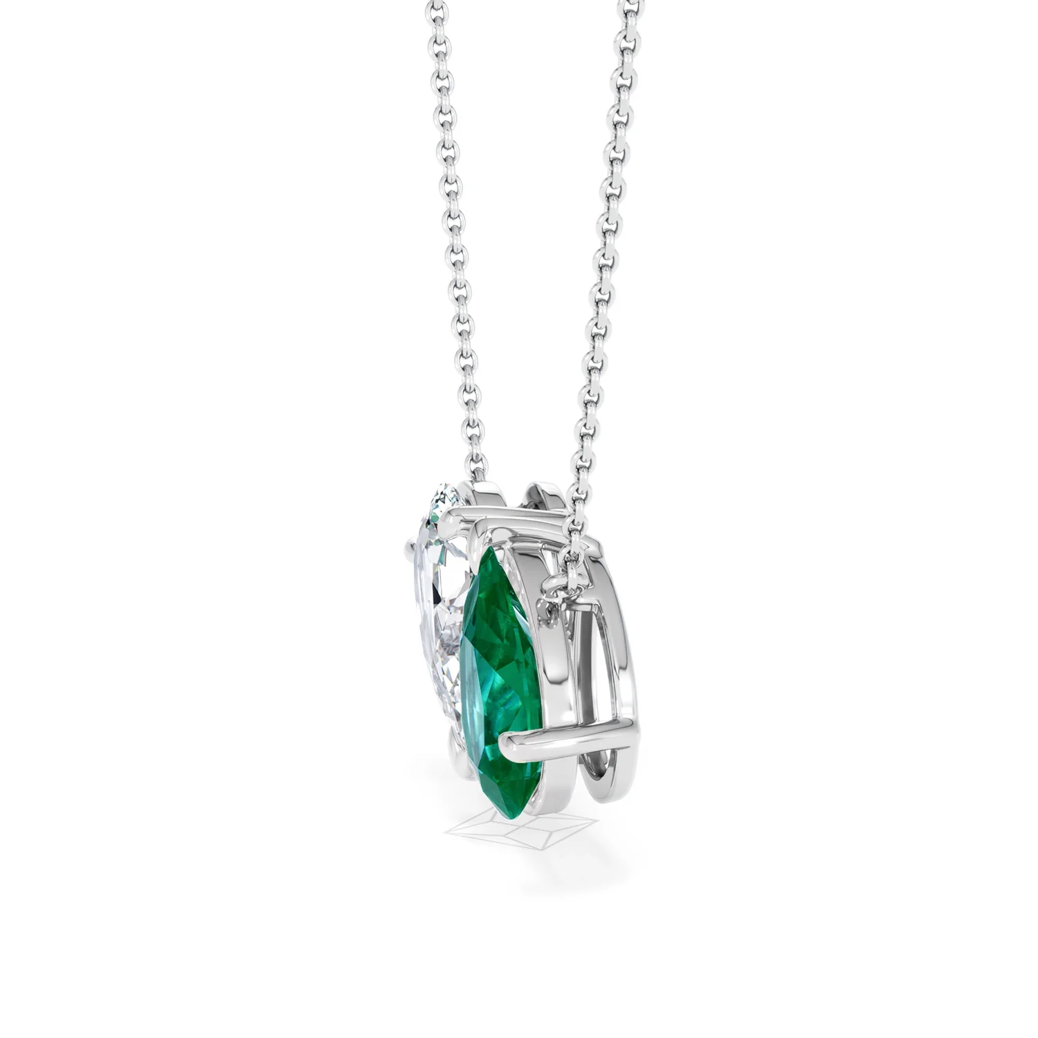 Toi Et Moi 1.50ct Pear Lab Diamond and 2.50ct Pear Lab Emerald Necklace in 18K White Gold - Image 71