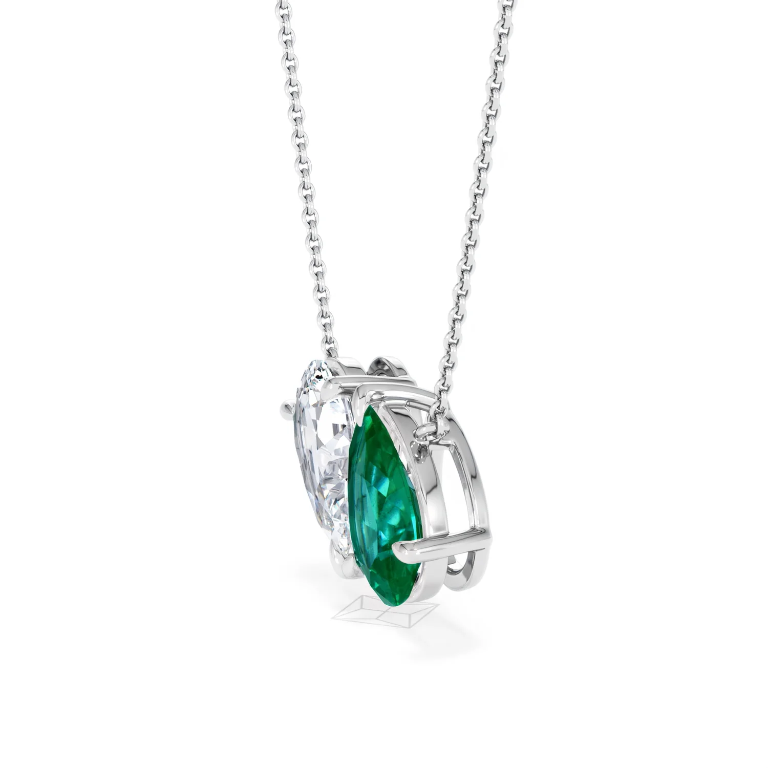 Toi Et Moi 1.50ct Pear Lab Diamond and 2.50ct Pear Lab Emerald Necklace in 18K White Gold - Image 73