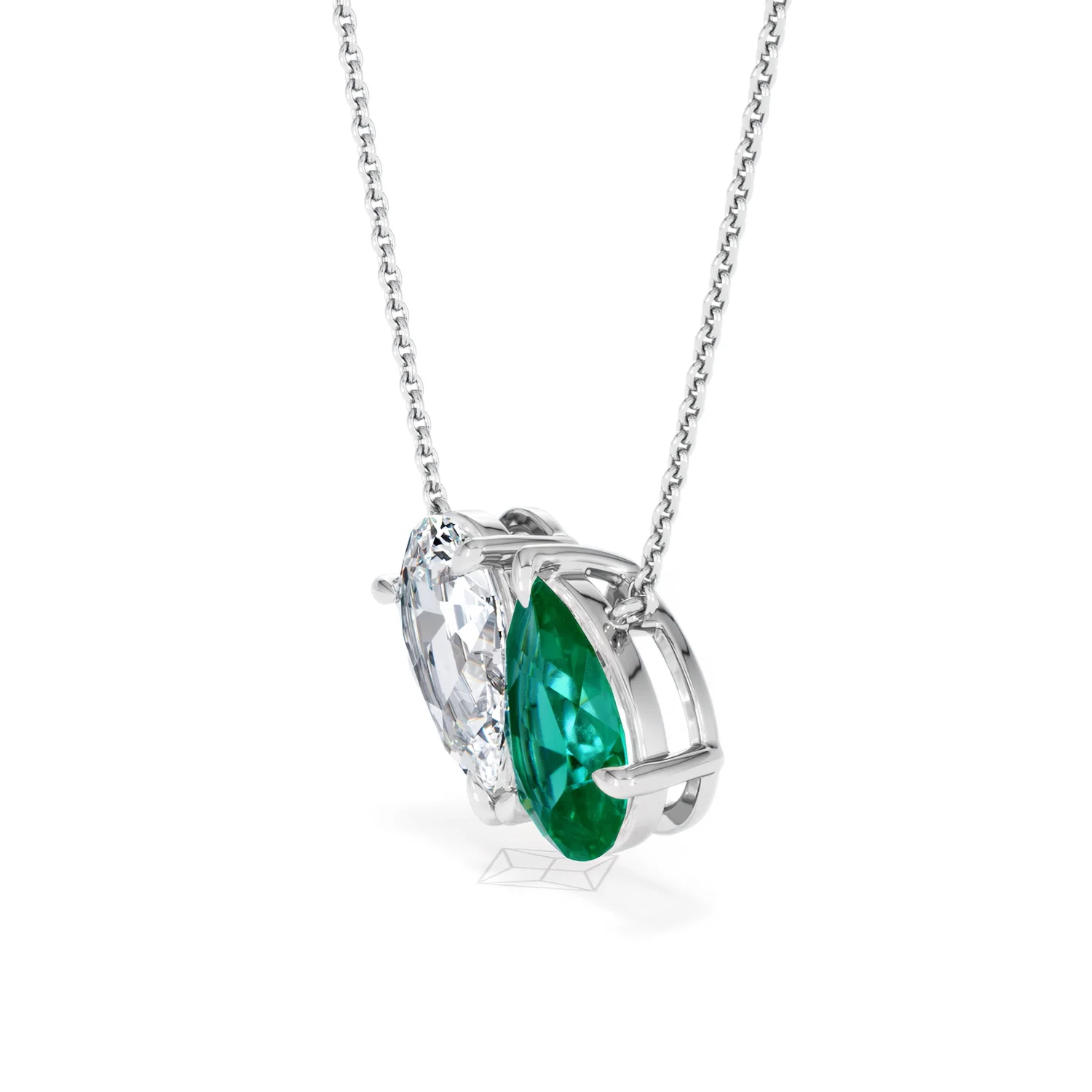 Toi Et Moi 1.50ct Pear Lab Diamond and 2.50ct Pear Lab Emerald Necklace in 18K White Gold - Image 75