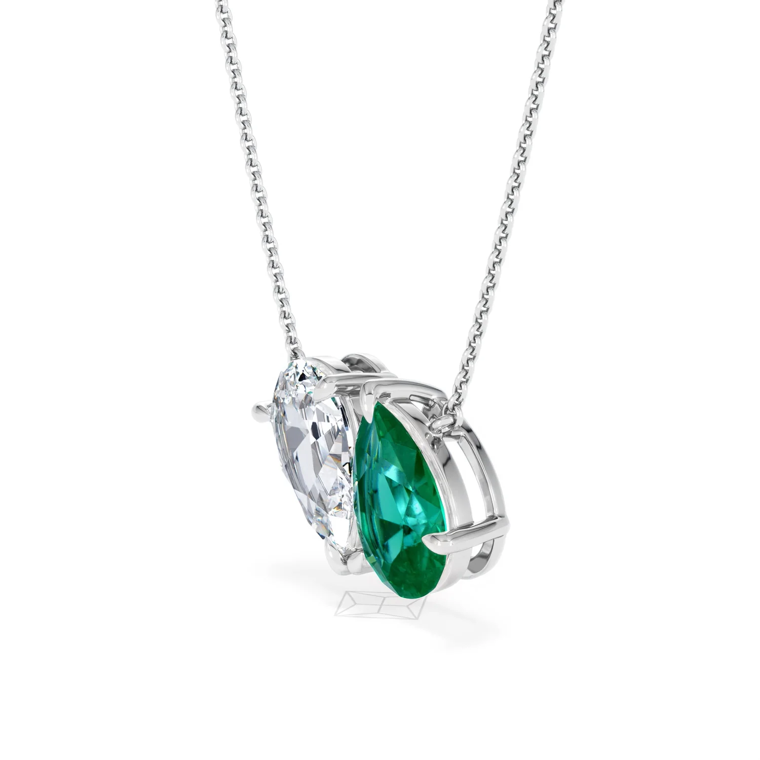 Toi Et Moi 1.50ct Pear Lab Diamond and 2.50ct Pear Lab Emerald Necklace in 18K White Gold - Image 76