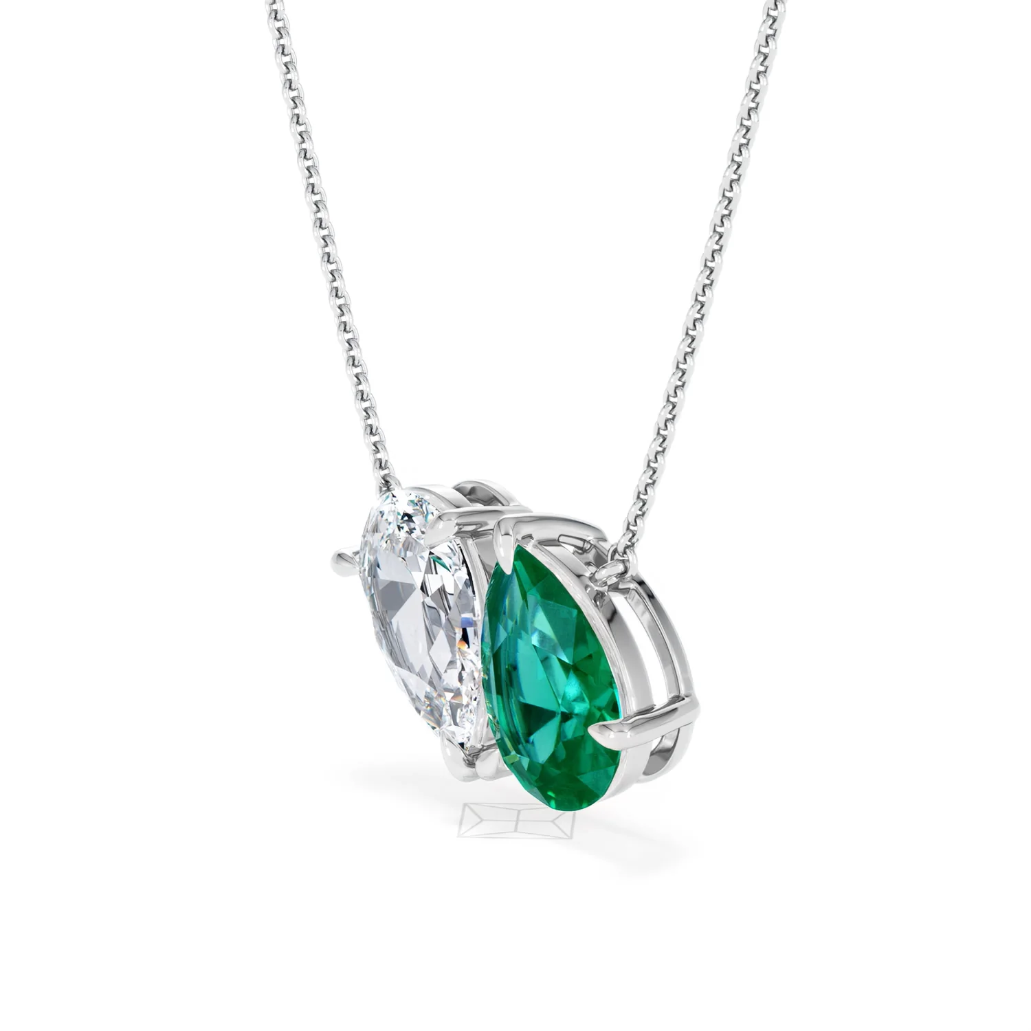 Toi Et Moi 1.50ct Pear Lab Diamond and 2.50ct Pear Lab Emerald Necklace in 18K White Gold - Image 77