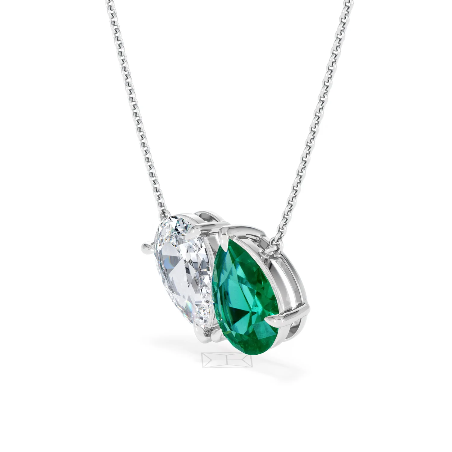 Toi Et Moi 1.50ct Pear Lab Diamond and 2.50ct Pear Lab Emerald Necklace in 18K White Gold - Image 78