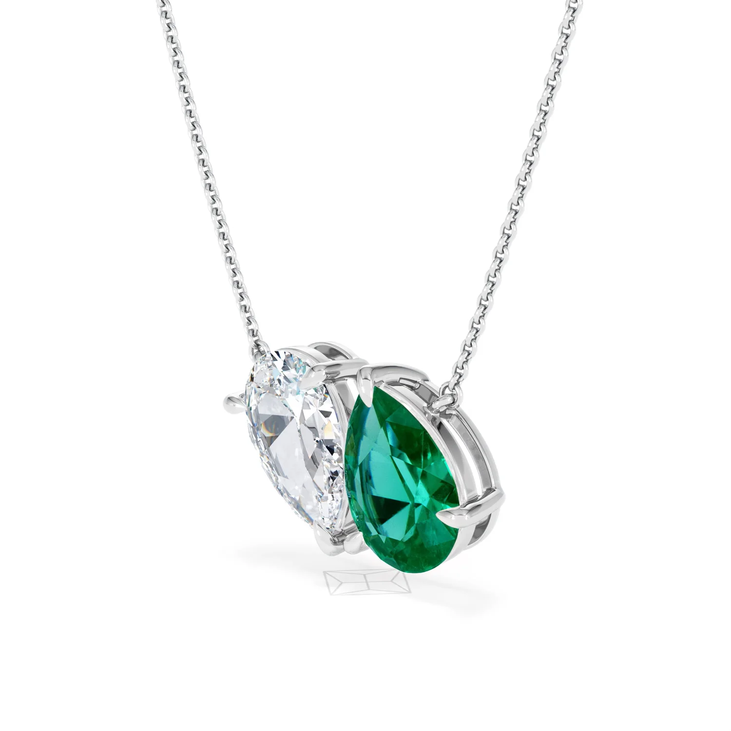 Toi Et Moi 1.50ct Pear Lab Diamond and 2.50ct Pear Lab Emerald Necklace in 18K White Gold - Image 79