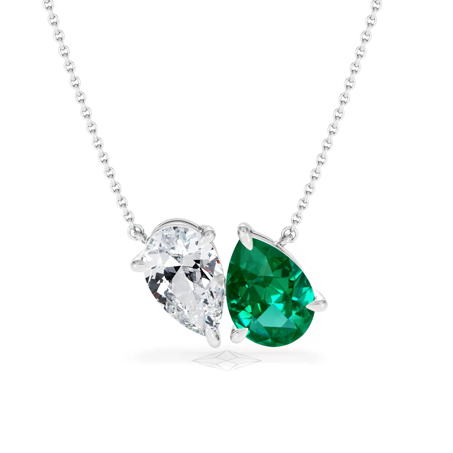 Toi Et Moi 1.50ct Pear Lab Diamond and 2.50ct Pear Lab Emerald Necklace in 18K White Gold - Image 8
