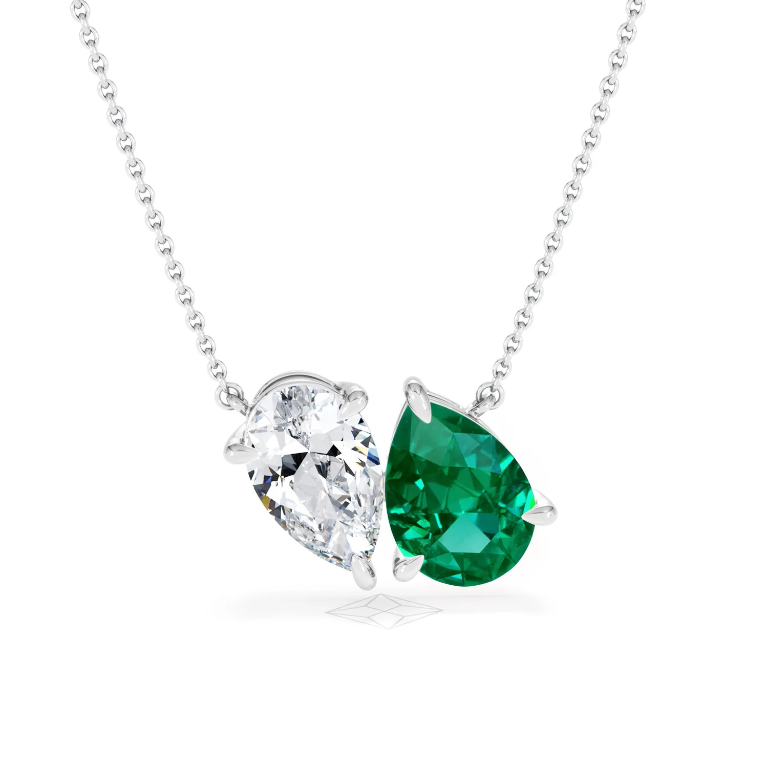 Toi Et Moi 1.50ct Pear Lab Diamond and 2.50ct Pear Lab Emerald Necklace in 18K White Gold - Image 9