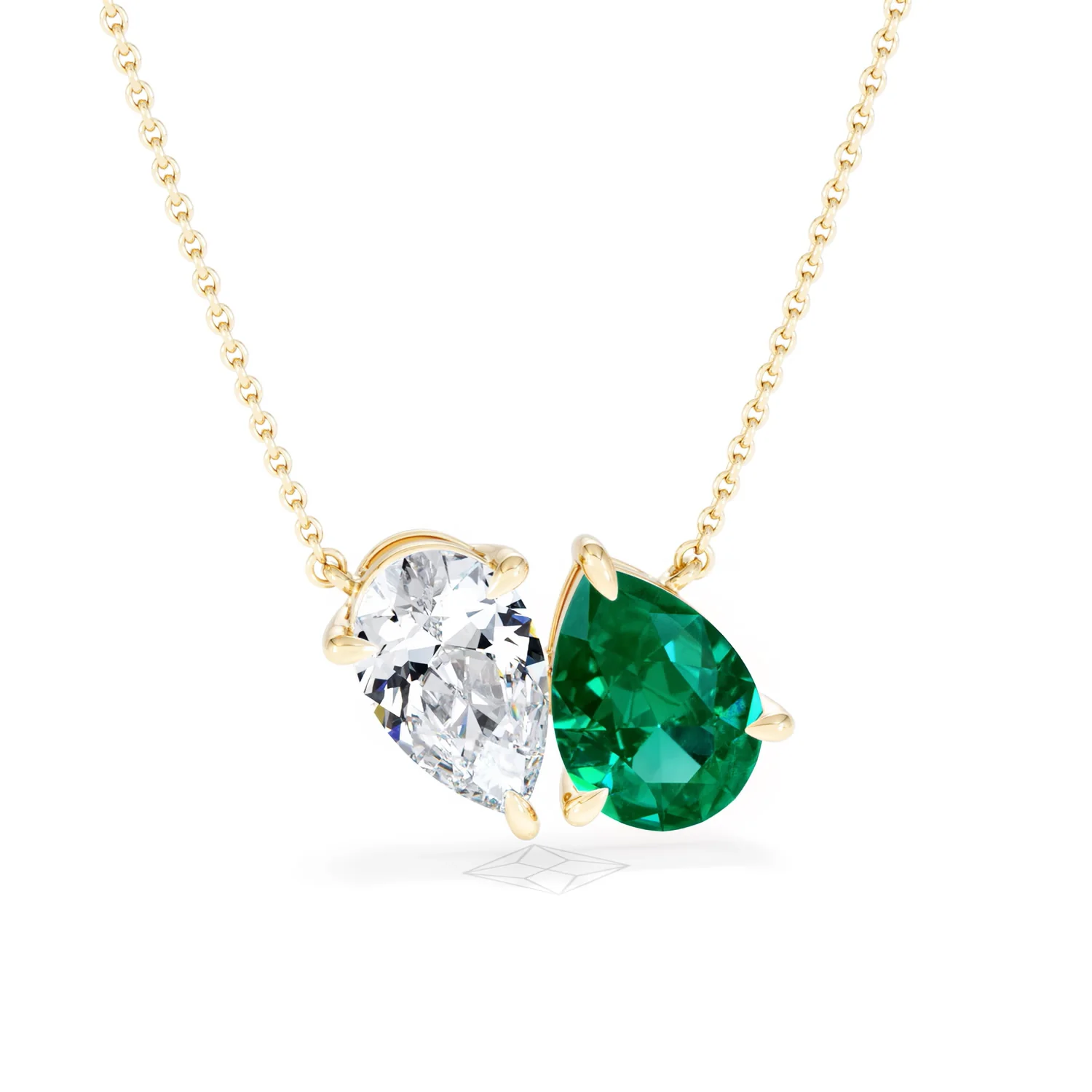 Toi Et Moi 1.50ct Pear Lab Diamond and 2.50ct Pear Lab Emerald Necklace in 18K Yellow Gold - Image 11