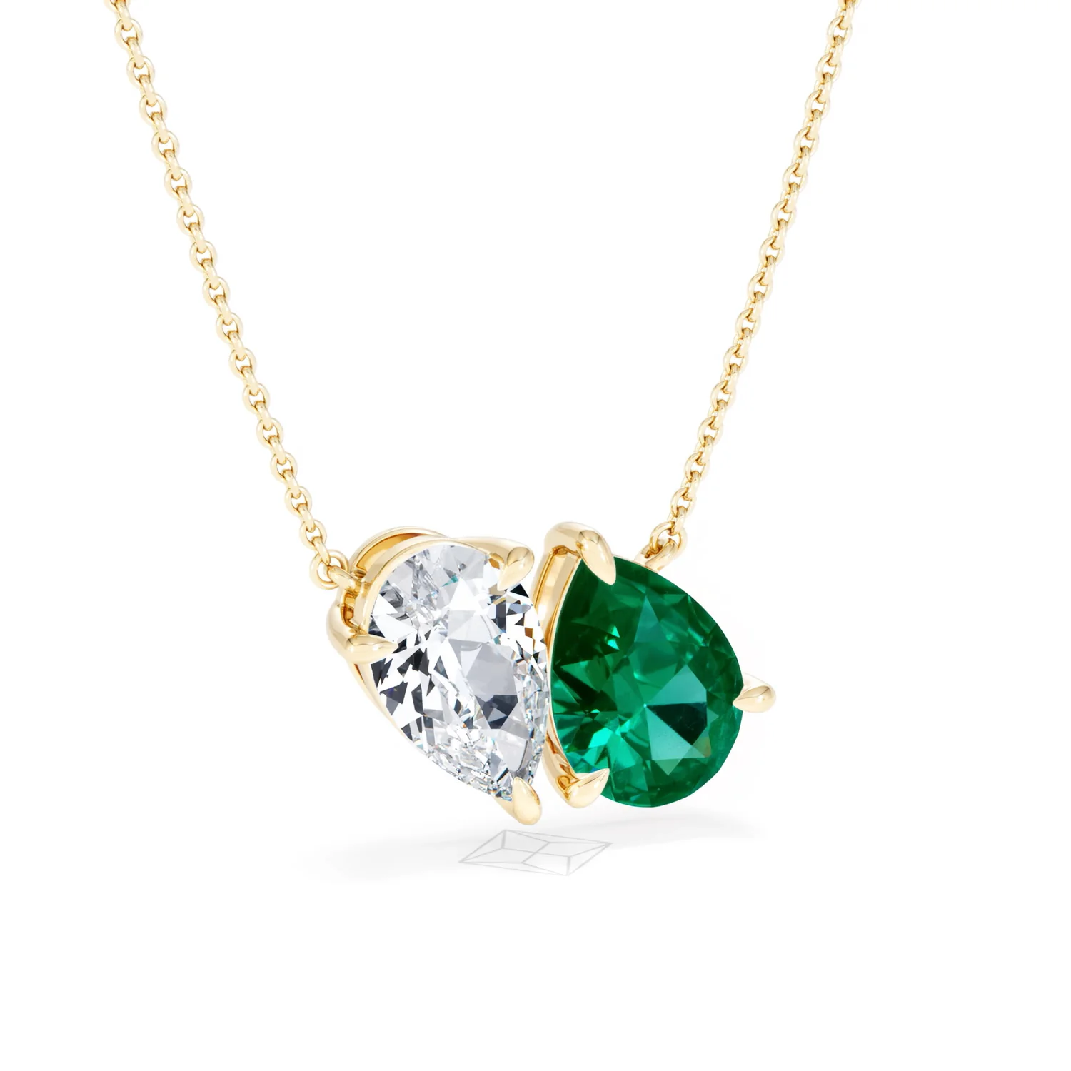 Toi Et Moi 1.50ct Pear Lab Diamond and 2.50ct Pear Lab Emerald Necklace in 18K Yellow Gold - Image 14