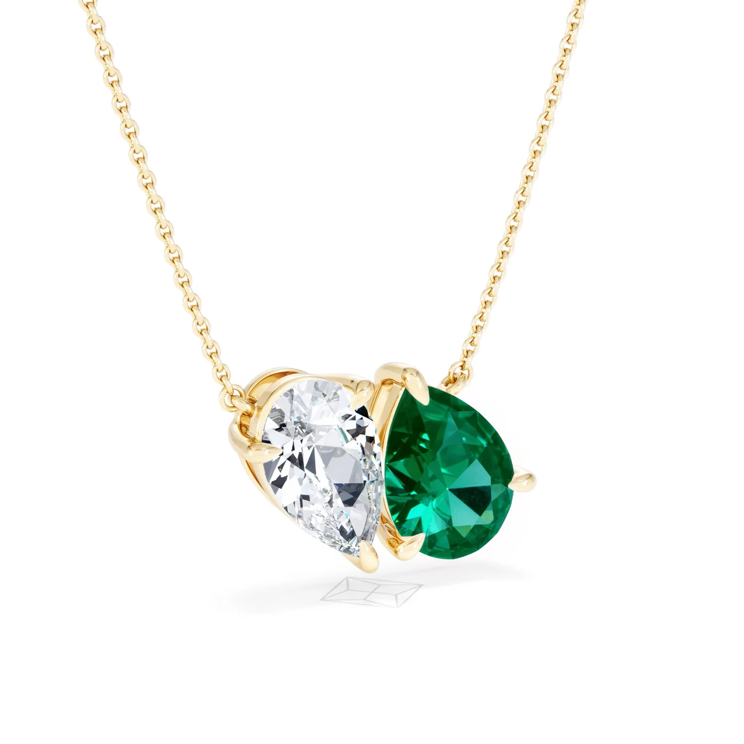 Toi Et Moi 1.50ct Pear Lab Diamond and 2.50ct Pear Lab Emerald Necklace in 18K Yellow Gold - Image 15