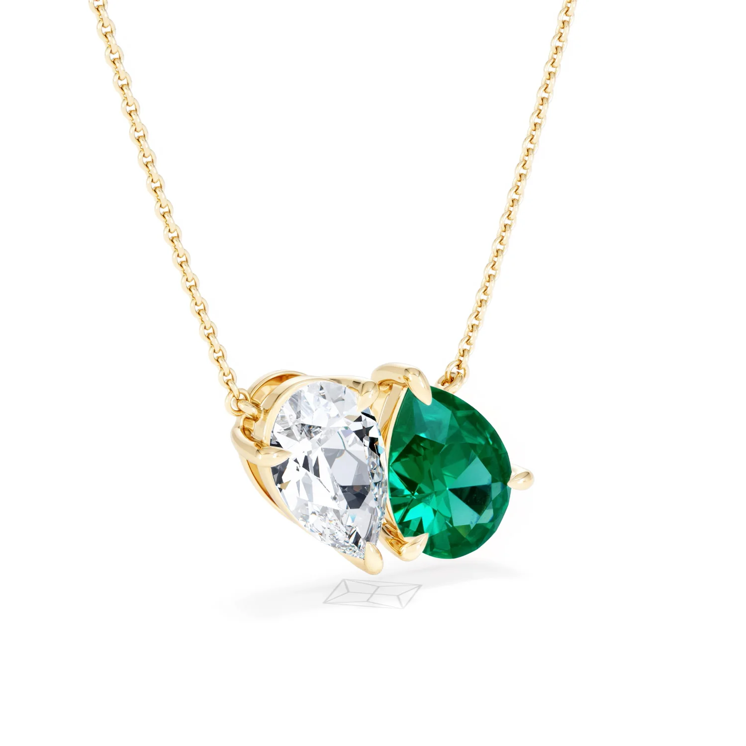 Toi Et Moi 1.50ct Pear Lab Diamond and 2.50ct Pear Lab Emerald Necklace in 18K Yellow Gold - Image 16