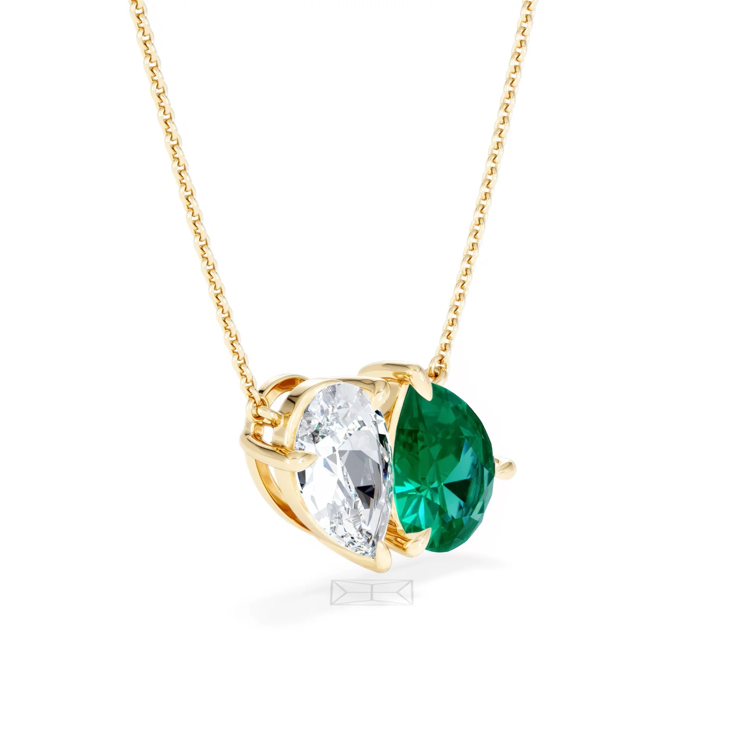 Toi Et Moi 1.50ct Pear Lab Diamond and 2.50ct Pear Lab Emerald Necklace in 18K Yellow Gold - Image 19