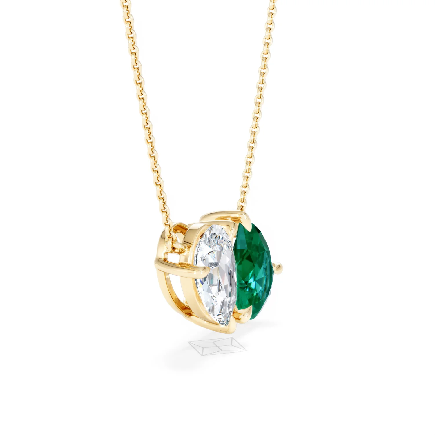 Toi Et Moi 1.50ct Pear Lab Diamond and 2.50ct Pear Lab Emerald Necklace in 18K Yellow Gold - Image 23