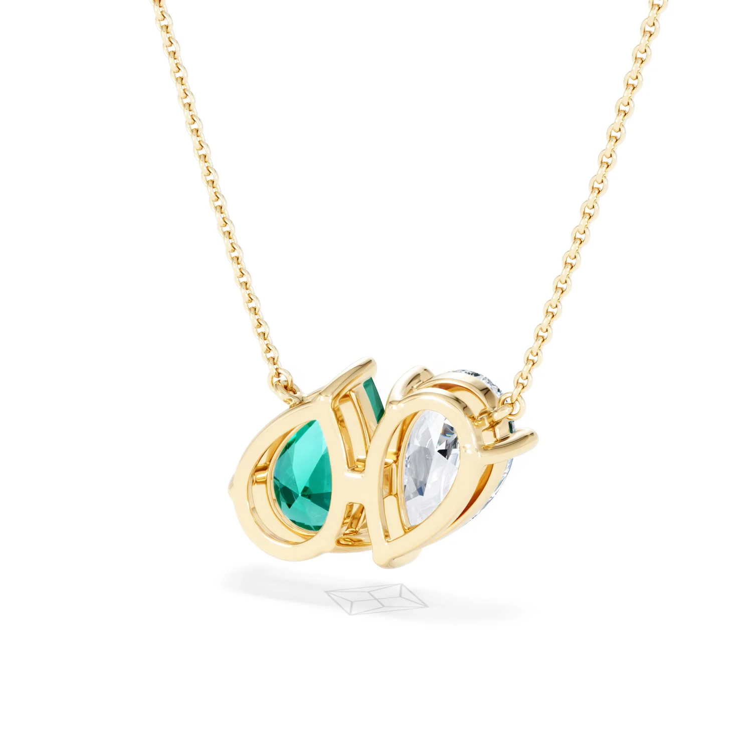 Toi Et Moi 1.50ct Pear Lab Diamond and 2.50ct Pear Lab Emerald Necklace in 18K Yellow Gold - Image 43