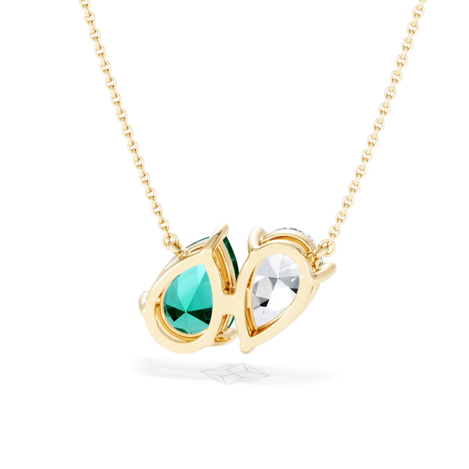 Toi Et Moi 1.50ct Pear Lab Diamond and 2.50ct Pear Lab Emerald Necklace in 18K Yellow Gold - Image 46