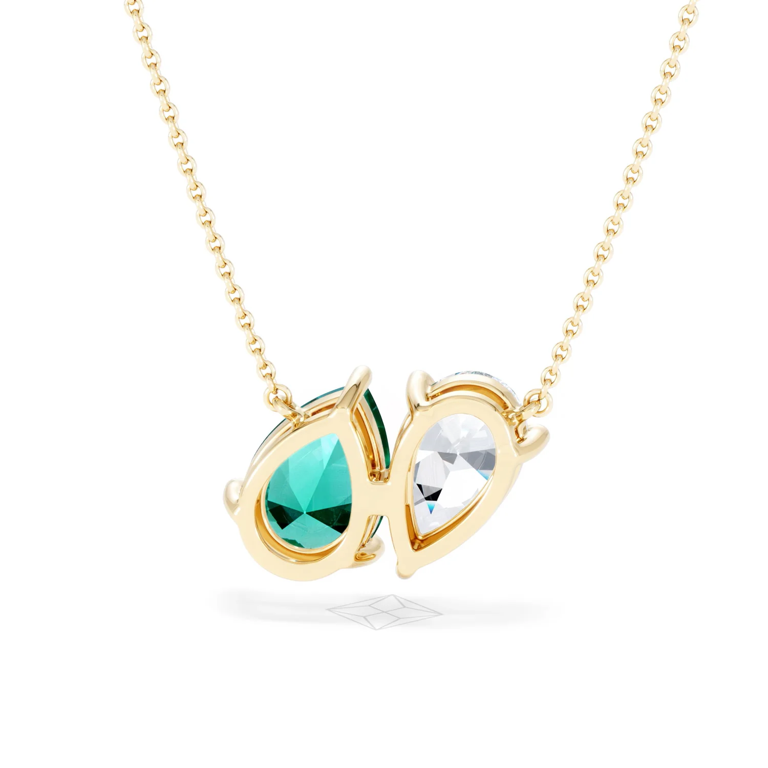 Toi Et Moi 1.50ct Pear Lab Diamond and 2.50ct Pear Lab Emerald Necklace in 18K Yellow Gold - Image 47