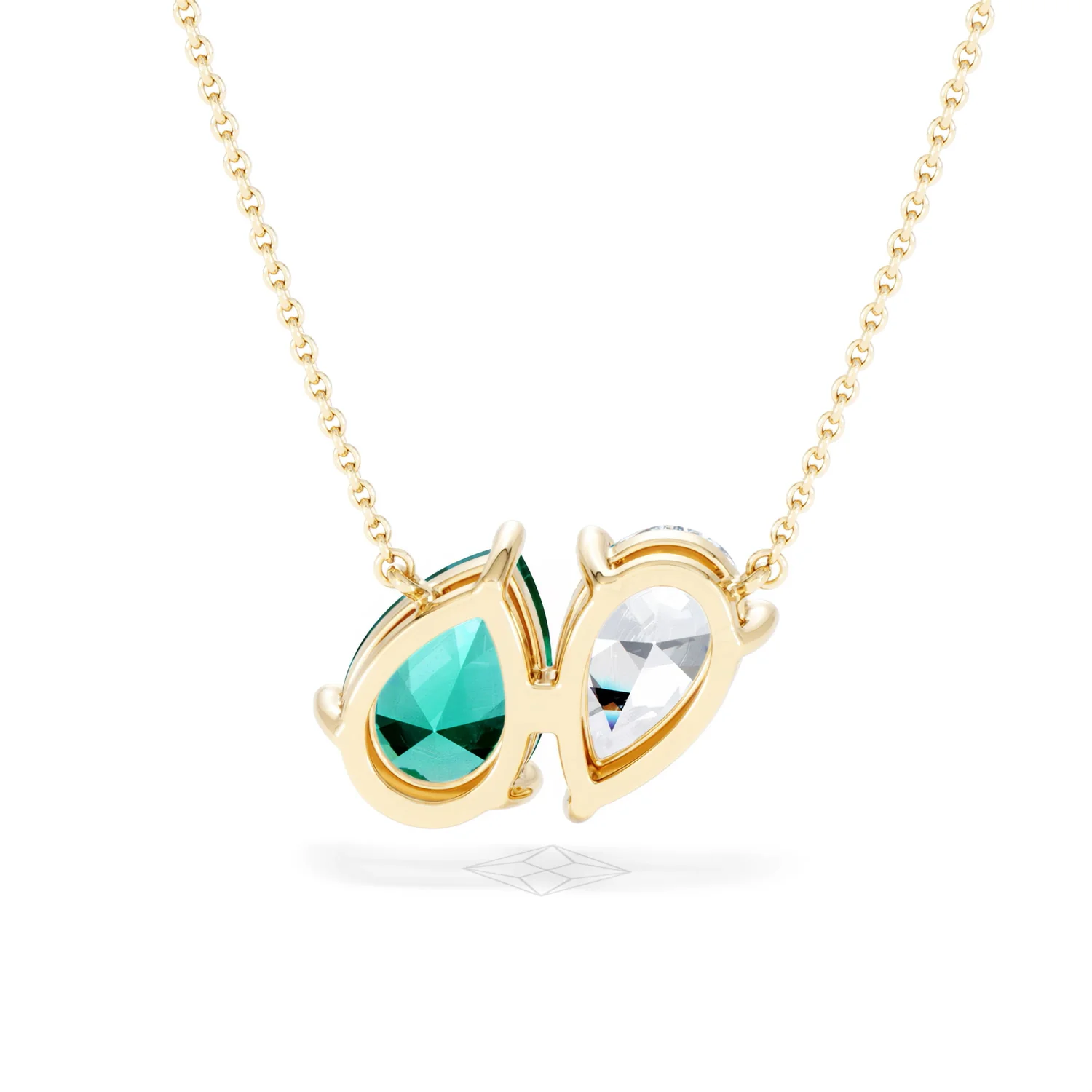 Toi Et Moi 1.50ct Pear Lab Diamond and 2.50ct Pear Lab Emerald Necklace in 18K Yellow Gold - Image 48