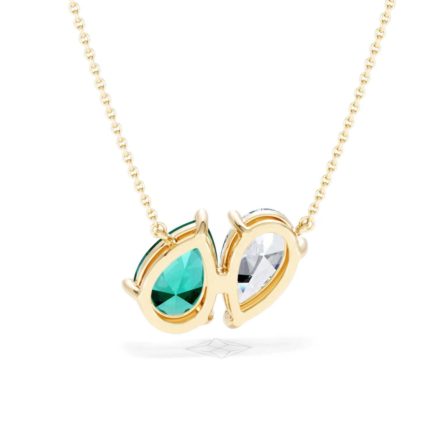 Toi Et Moi 1.50ct Pear Lab Diamond and 2.50ct Pear Lab Emerald Necklace in 18K Yellow Gold - Image 50