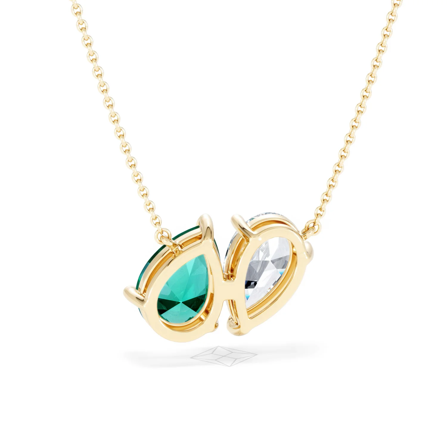 Toi Et Moi 1.50ct Pear Lab Diamond and 2.50ct Pear Lab Emerald Necklace in 18K Yellow Gold - Image 51