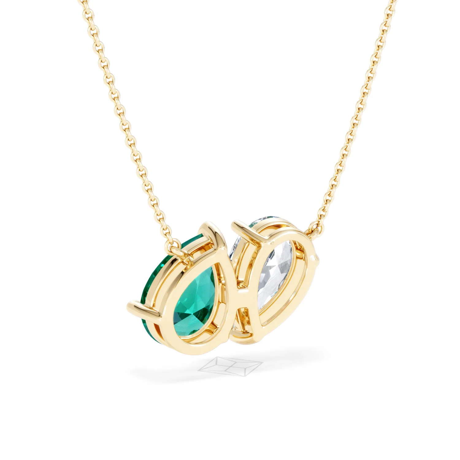 Toi Et Moi 1.50ct Pear Lab Diamond and 2.50ct Pear Lab Emerald Necklace in 18K Yellow Gold - Image 54