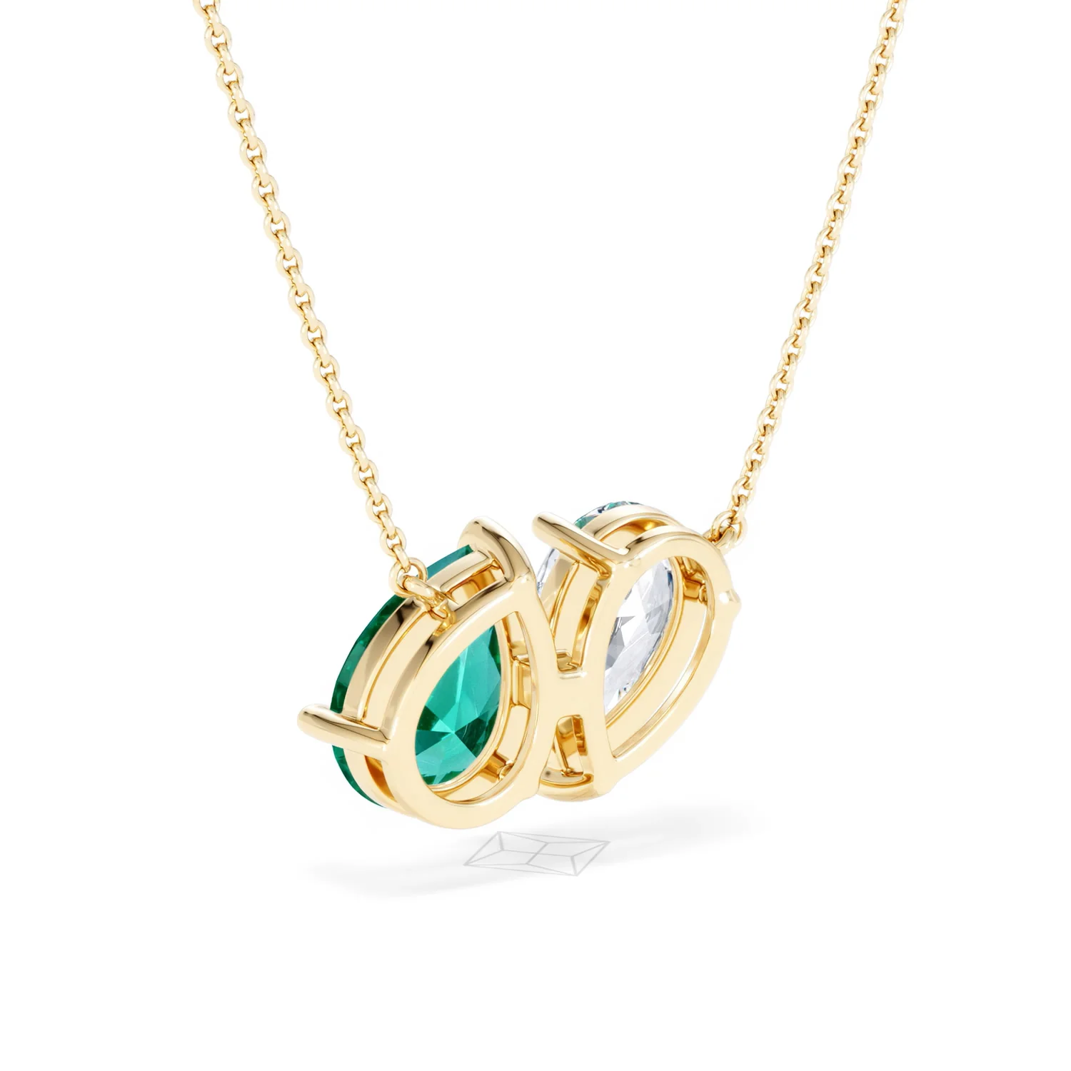Toi Et Moi 1.50ct Pear Lab Diamond and 2.50ct Pear Lab Emerald Necklace in 18K Yellow Gold - Image 55