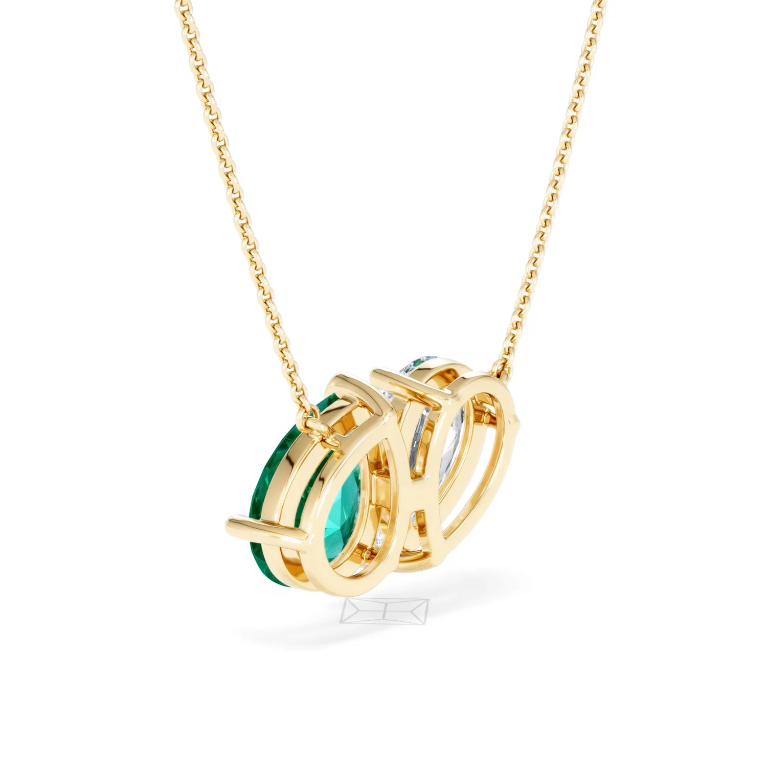Toi Et Moi 1.50ct Pear Lab Diamond and 2.50ct Pear Lab Emerald Necklace in 18K Yellow Gold - Image 58