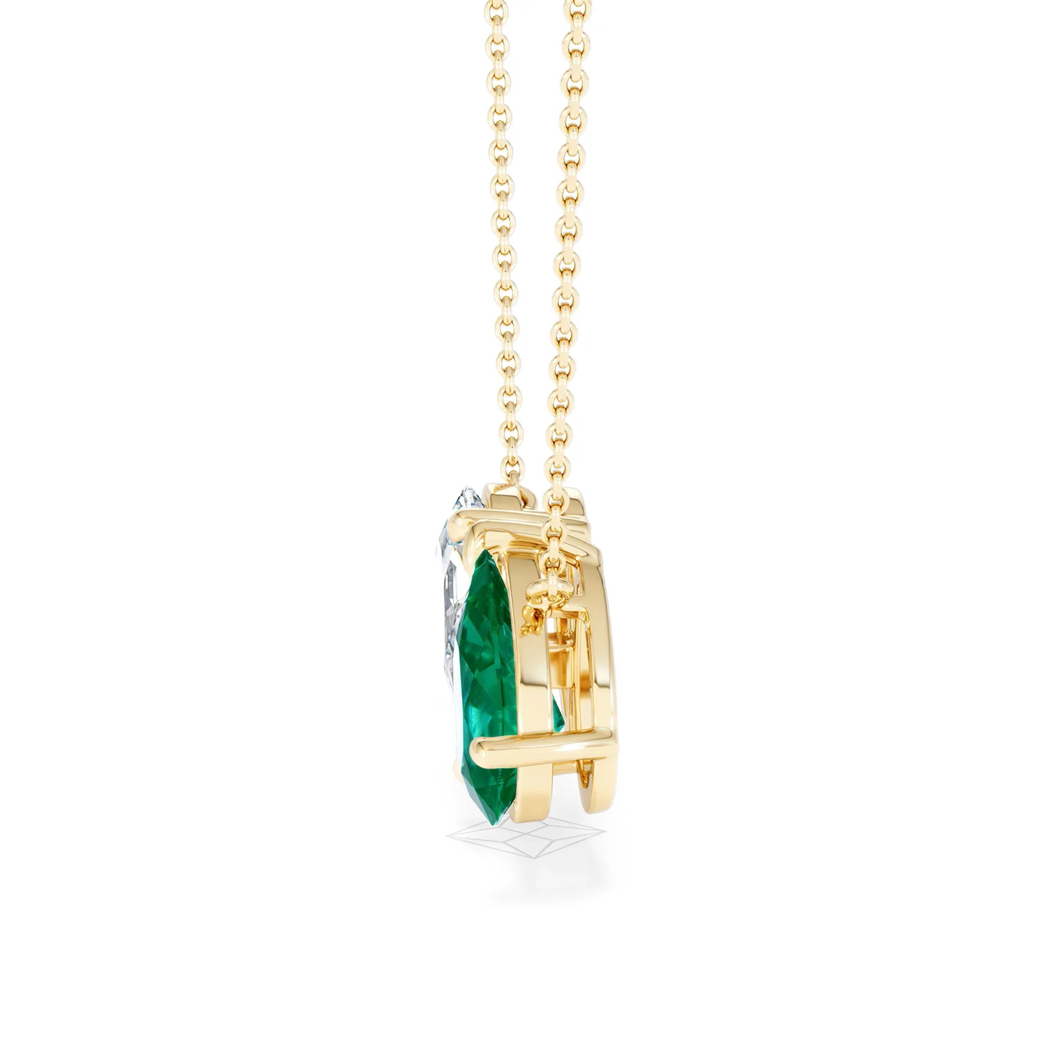 Toi Et Moi 1.50ct Pear Lab Diamond and 2.50ct Pear Lab Emerald Necklace in 18K Yellow Gold - Image 70