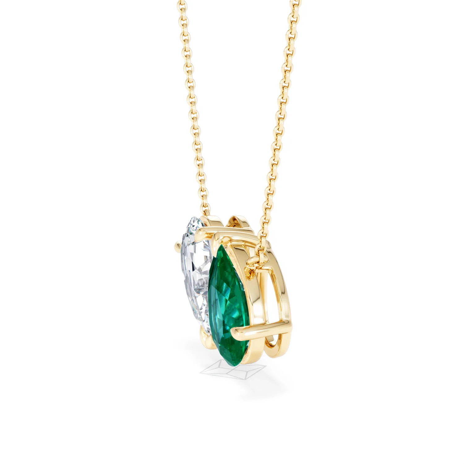 Toi Et Moi 1.50ct Pear Lab Diamond and 2.50ct Pear Lab Emerald Necklace in 18K Yellow Gold - Image 73