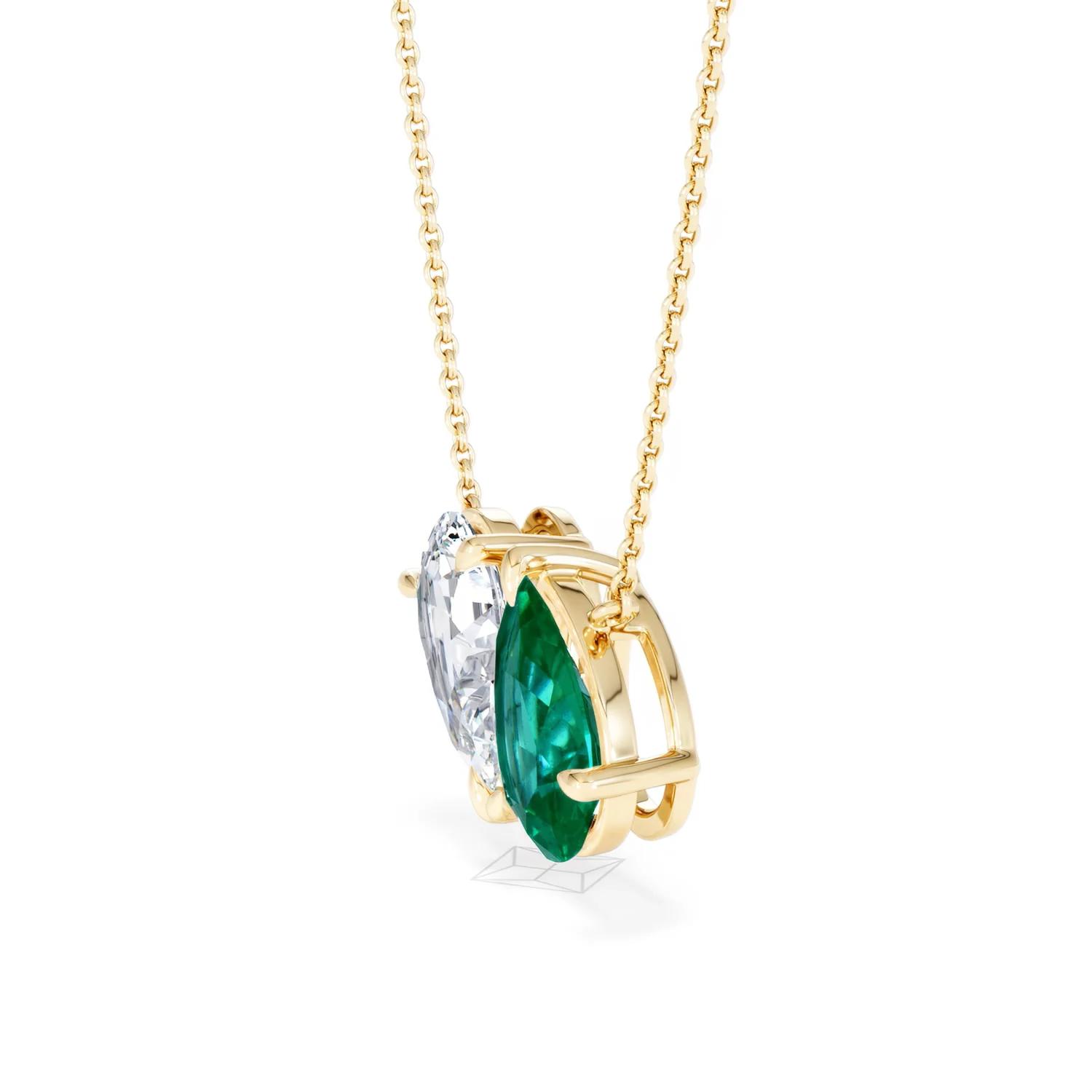 Toi Et Moi 1.50ct Pear Lab Diamond and 2.50ct Pear Lab Emerald Necklace in 18K Yellow Gold - Image 74