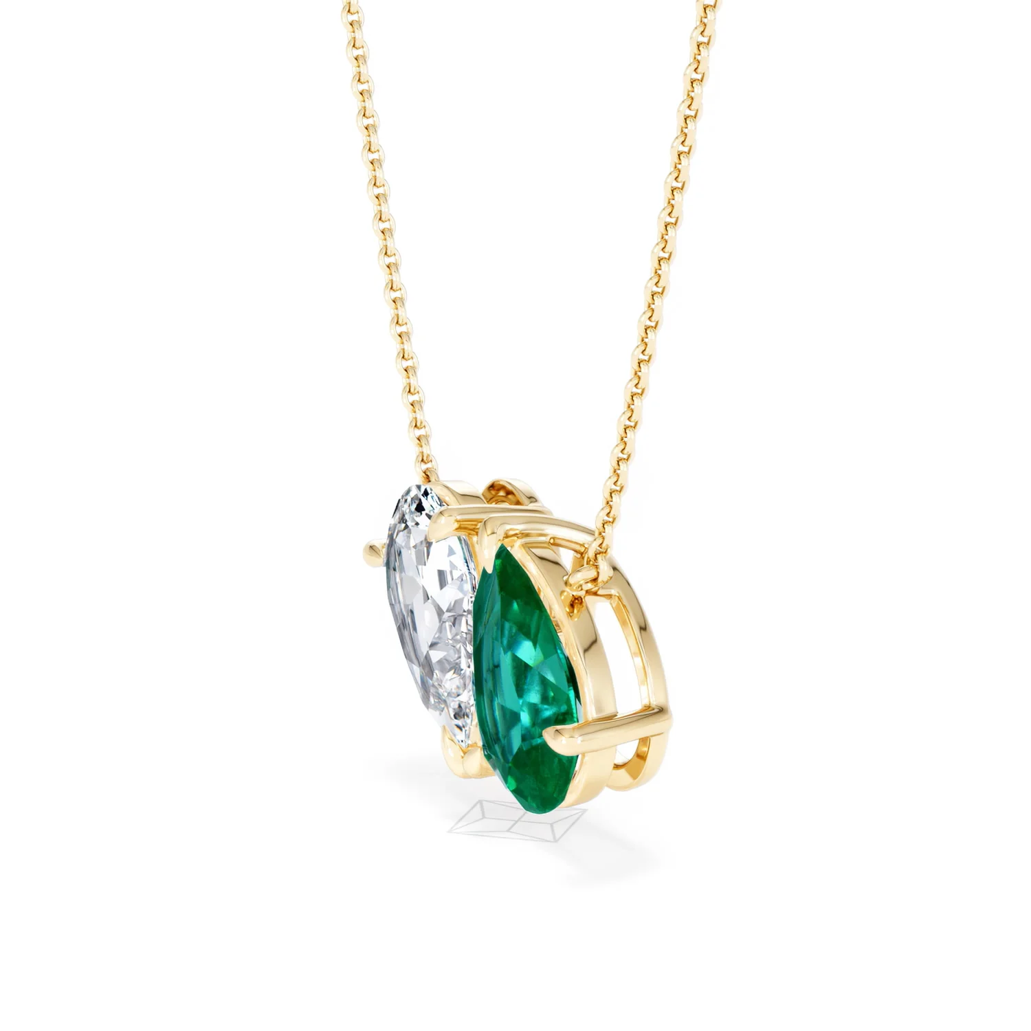 Toi Et Moi 1.50ct Pear Lab Diamond and 2.50ct Pear Lab Emerald Necklace in 18K Yellow Gold - Image 75