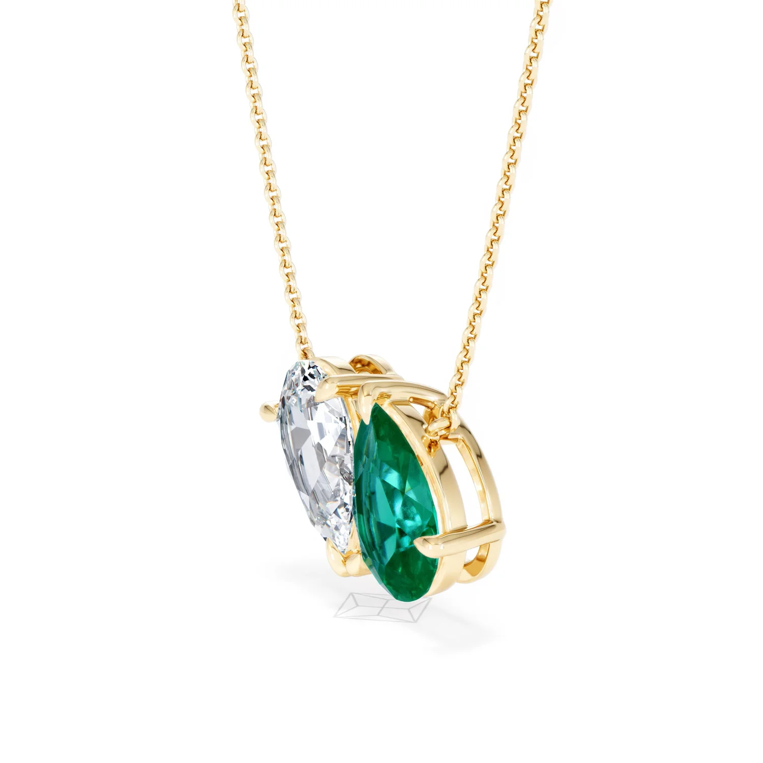 Toi Et Moi 1.50ct Pear Lab Diamond and 2.50ct Pear Lab Emerald Necklace in 18K Yellow Gold - Image 76