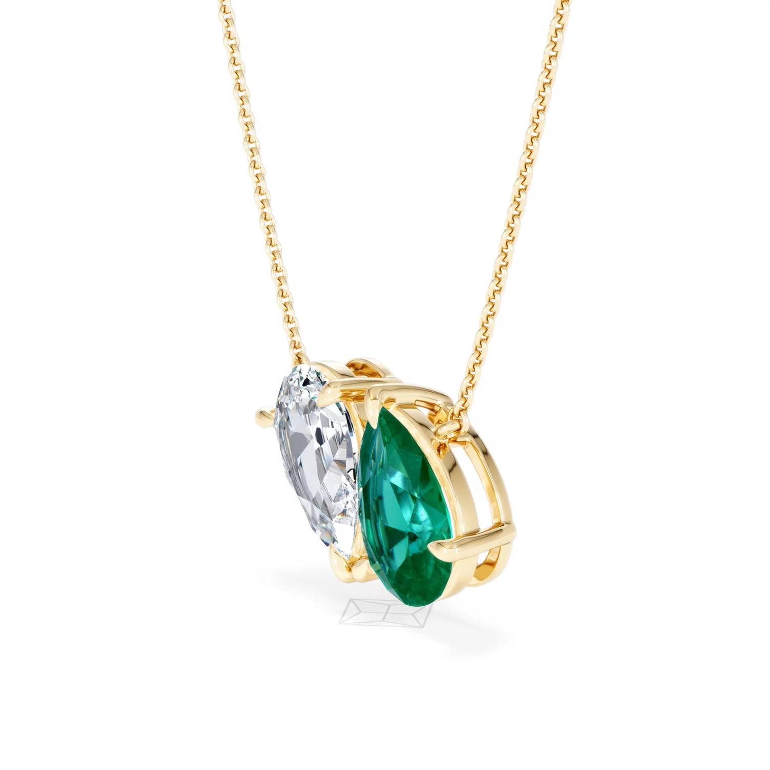 Toi Et Moi 1.50ct Pear Lab Diamond and 2.50ct Pear Lab Emerald Necklace in 18K Yellow Gold - Image 77