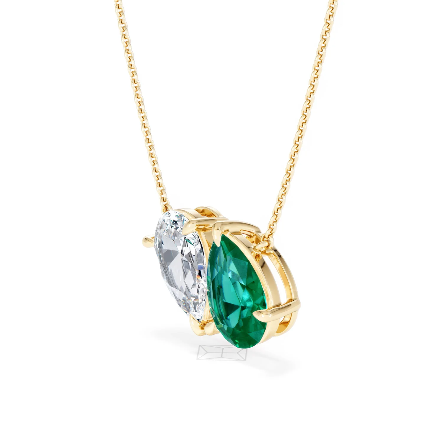 Toi Et Moi 1.50ct Pear Lab Diamond and 2.50ct Pear Lab Emerald Necklace in 18K Yellow Gold - Image 78