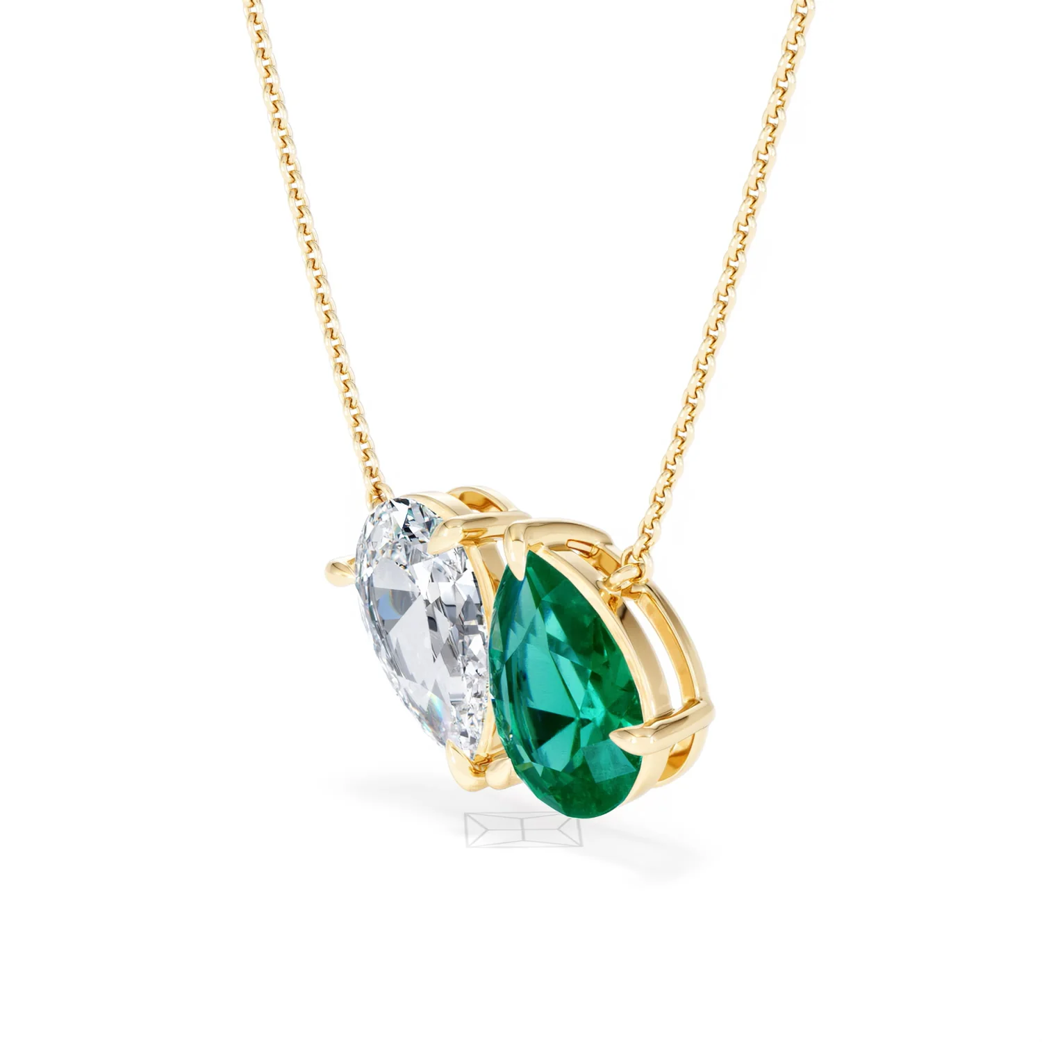 Toi Et Moi 1.50ct Pear Lab Diamond and 2.50ct Pear Lab Emerald Necklace in 18K Yellow Gold - Image 79