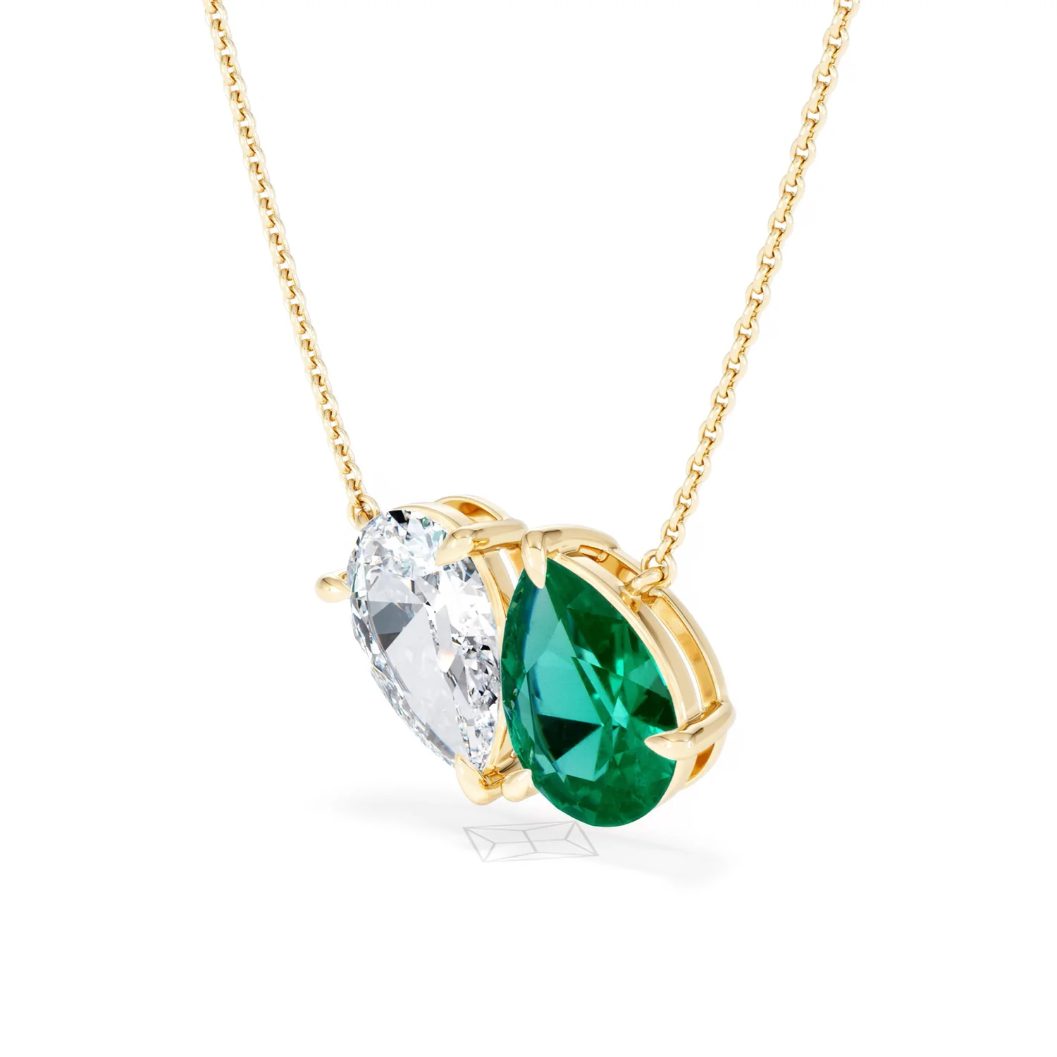 Toi Et Moi 1.50ct Pear Lab Diamond and 2.50ct Pear Lab Emerald Necklace in 18K Yellow Gold - Image 81