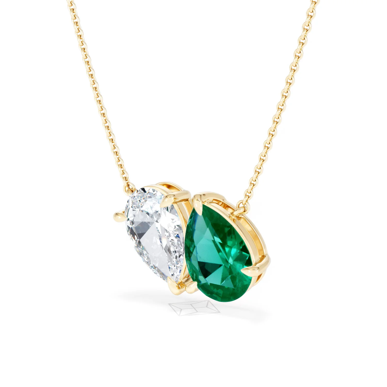 Toi Et Moi 1.50ct Pear Lab Diamond and 2.50ct Pear Lab Emerald Necklace in 18K Yellow Gold - Image 82