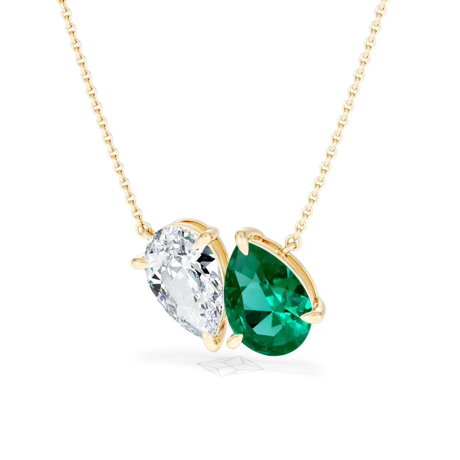 Toi Et Moi 1.50ct Pear Lab Diamond and 2.50ct Pear Lab Emerald Necklace in 18K Yellow Gold - Image 85