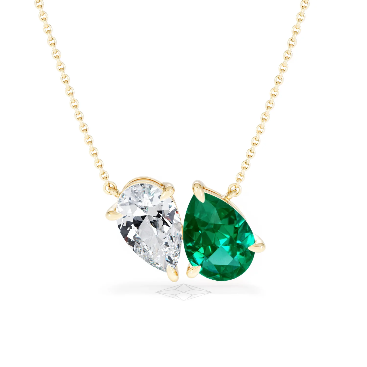 Toi Et Moi 1.50ct Pear Lab Diamond and 2.50ct Pear Lab Emerald Necklace in 18K Yellow Gold - Image 9