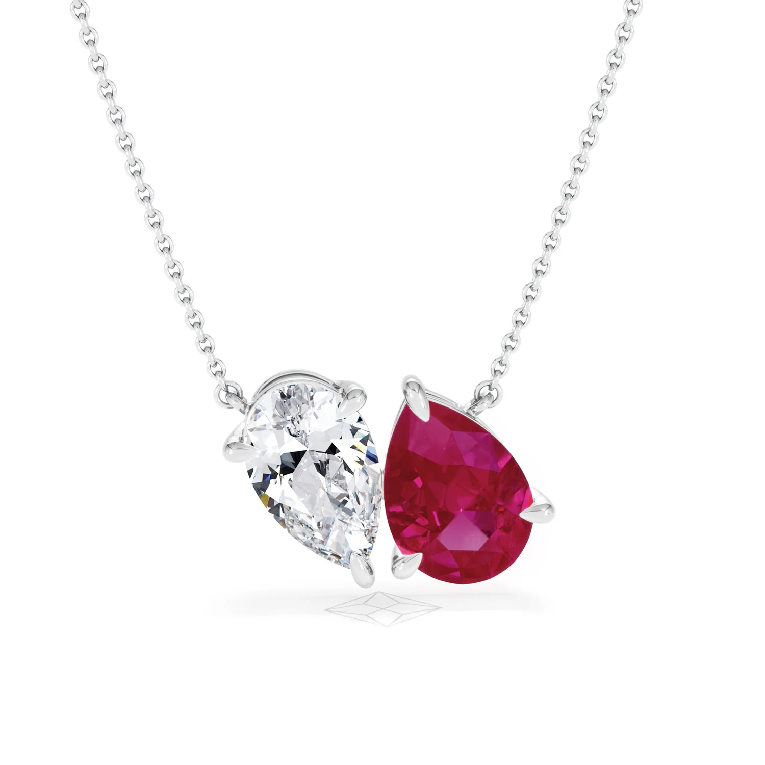 Toi Et Moi 1.50ct Pear Lab Diamond and 2.50ct Pear Lab Ruby Necklace in 18K White Gold - Image 10